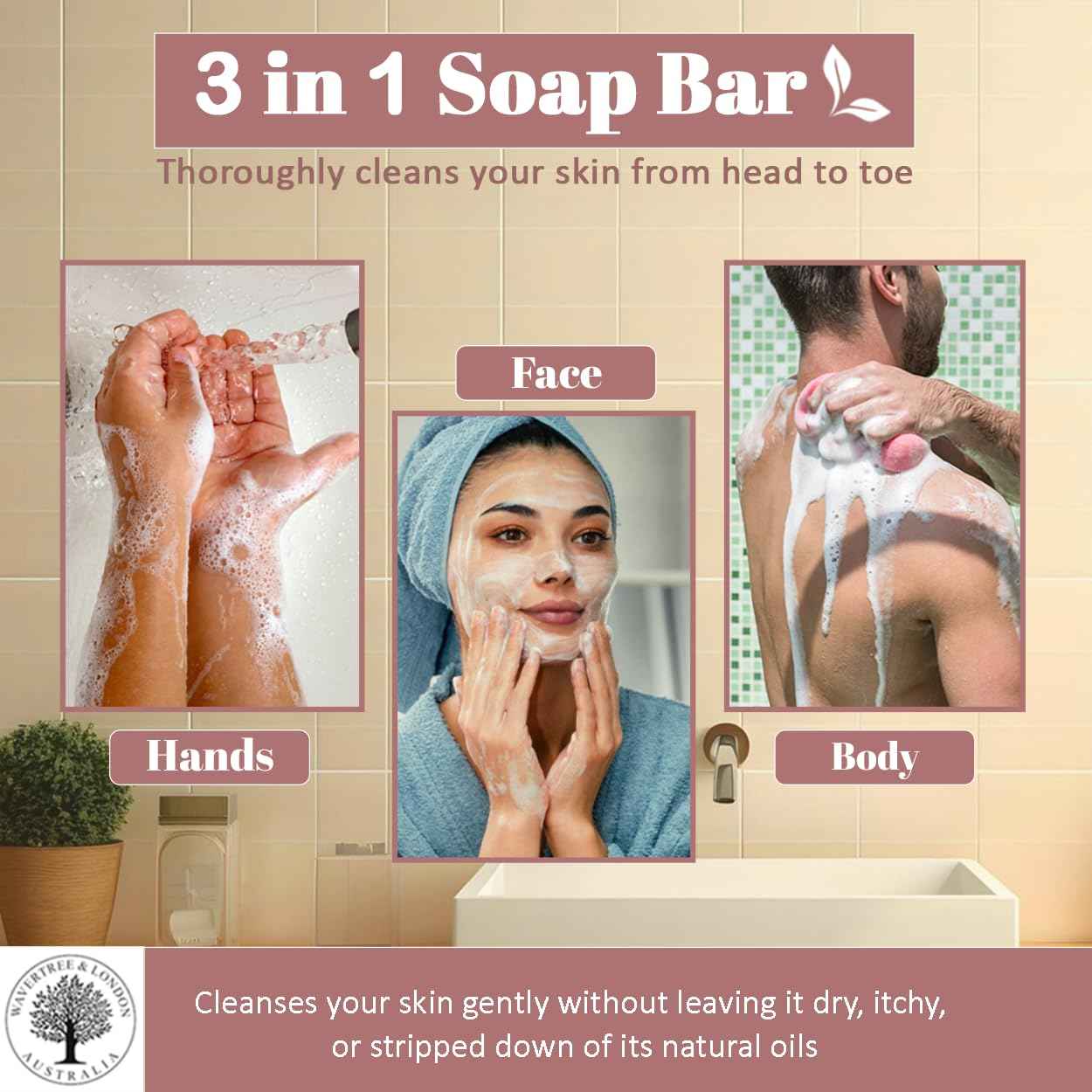 Wavertree & London English Rose Scented Natural Soap Bars for Women & Men (2 x 7oz) – Moisturizing Triple-Milled Soap Bars Enriched with Shea Butter – Plant-Based Bath & Body Bar for All Skin Types