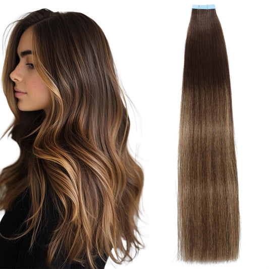 Tape in Hair Extensions Human Hair, Hair Extensions 16 Inch 20pcs Remy Straight Human Hair Tape in Extensions Skin Weft Tape Extensions Human Hair