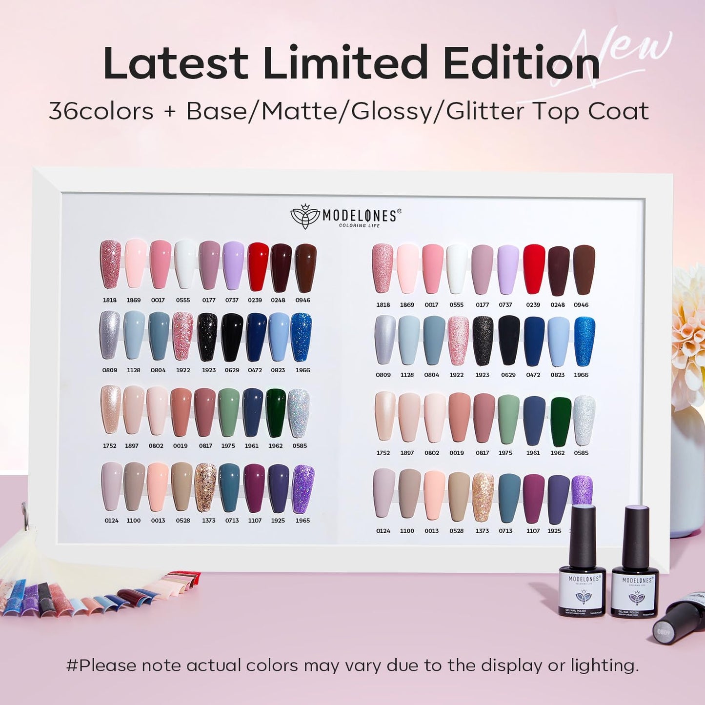 Modelones 40 Pcs Gel Nail Polish Set - 36 Colors for Fall/Winter | Nude, Brown, Burgundy, Red, Blue, Black, Glitter, Base & Top Coats