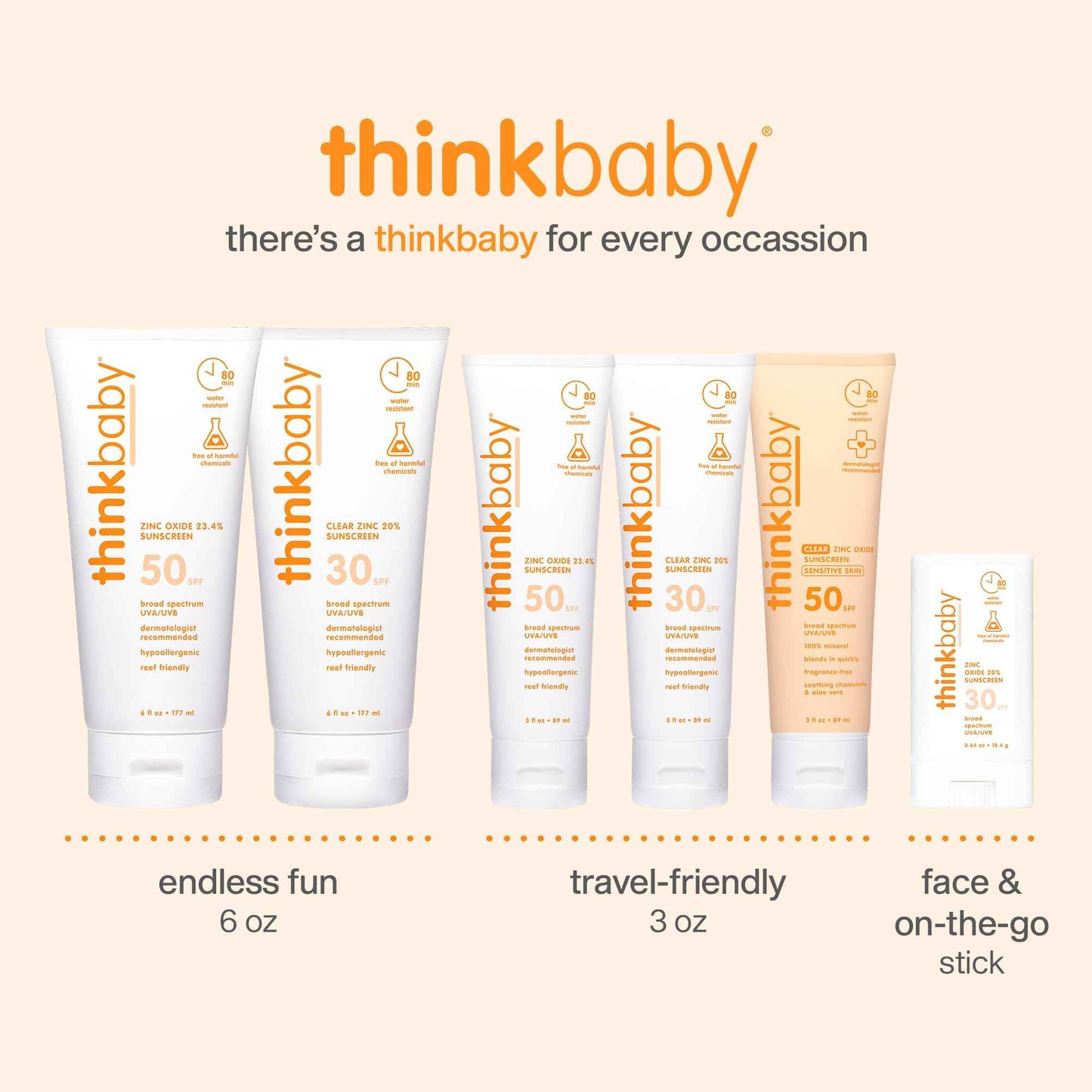 Thinkbaby Baby Sunscreen for Sensitive Skin, 3 Fl Oz, SPF 50 Clear Zinc Oxide Baby Mineral Sunscreen, Broad Spectrum UVA/UVB Protection, Natural, Water Resistant, Reef Safe, Vegan
