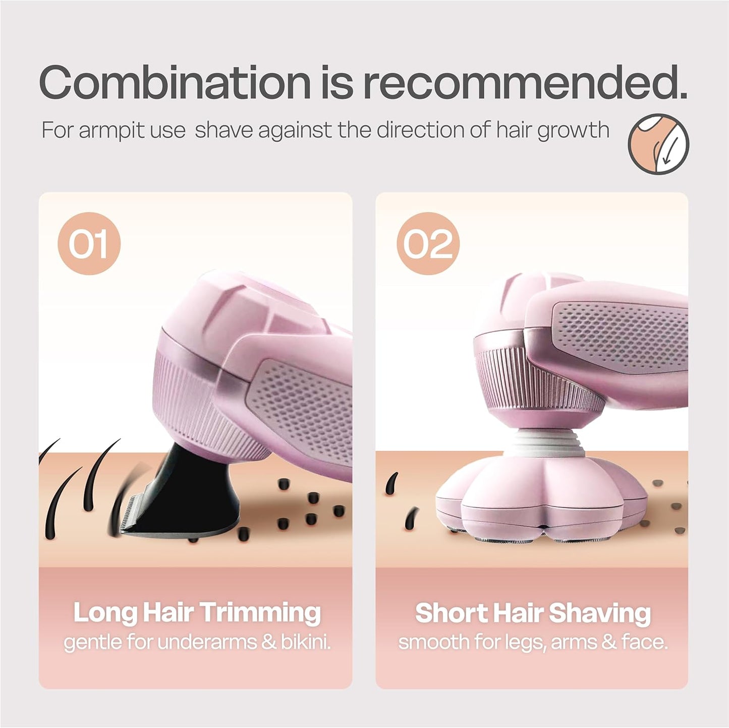 3-in-1 Electric Razor for Women - Painless Bikini Trimmer & Body Shaver | IPX7 Waterproof, Rechargeable Pink Design