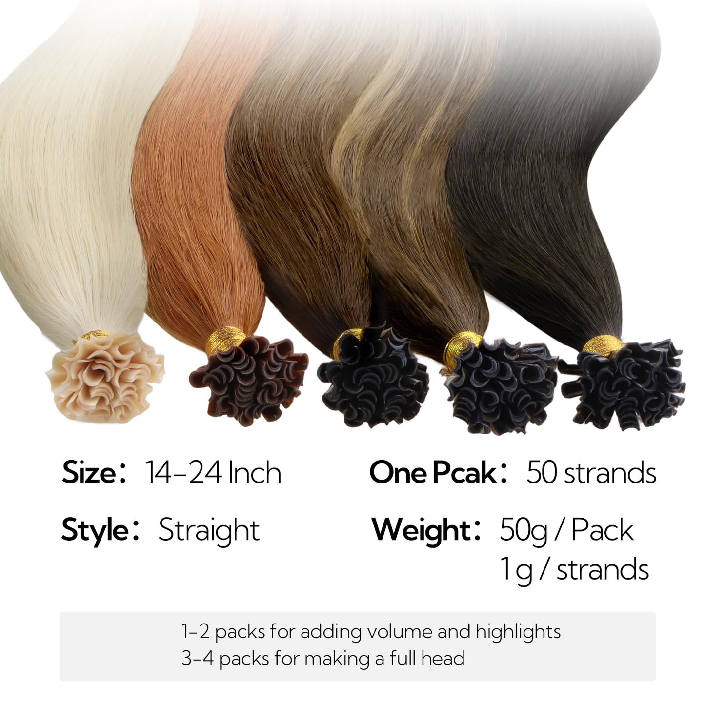 HOTBANANA U Tip Hair Extensions Human Hair, 16 Inch 50g 50s Ombre Walnut Brown to Ash Brown and Bleach U Tip Extensions Hot Fusion Keratin Utip Hair Extensions Straight K Tip Hair Extensions