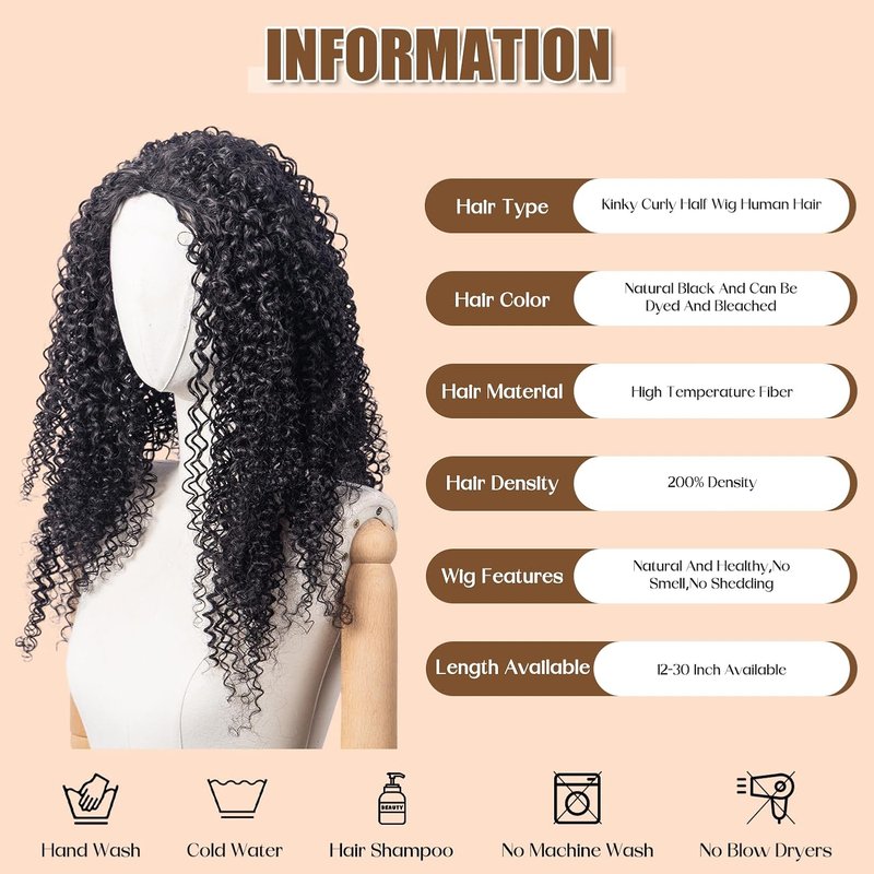 Half Wig Synthetic Hair - 3 in 1 Seamless Flip Over Clip-In for Women | Kinky Curly, 24 Inch