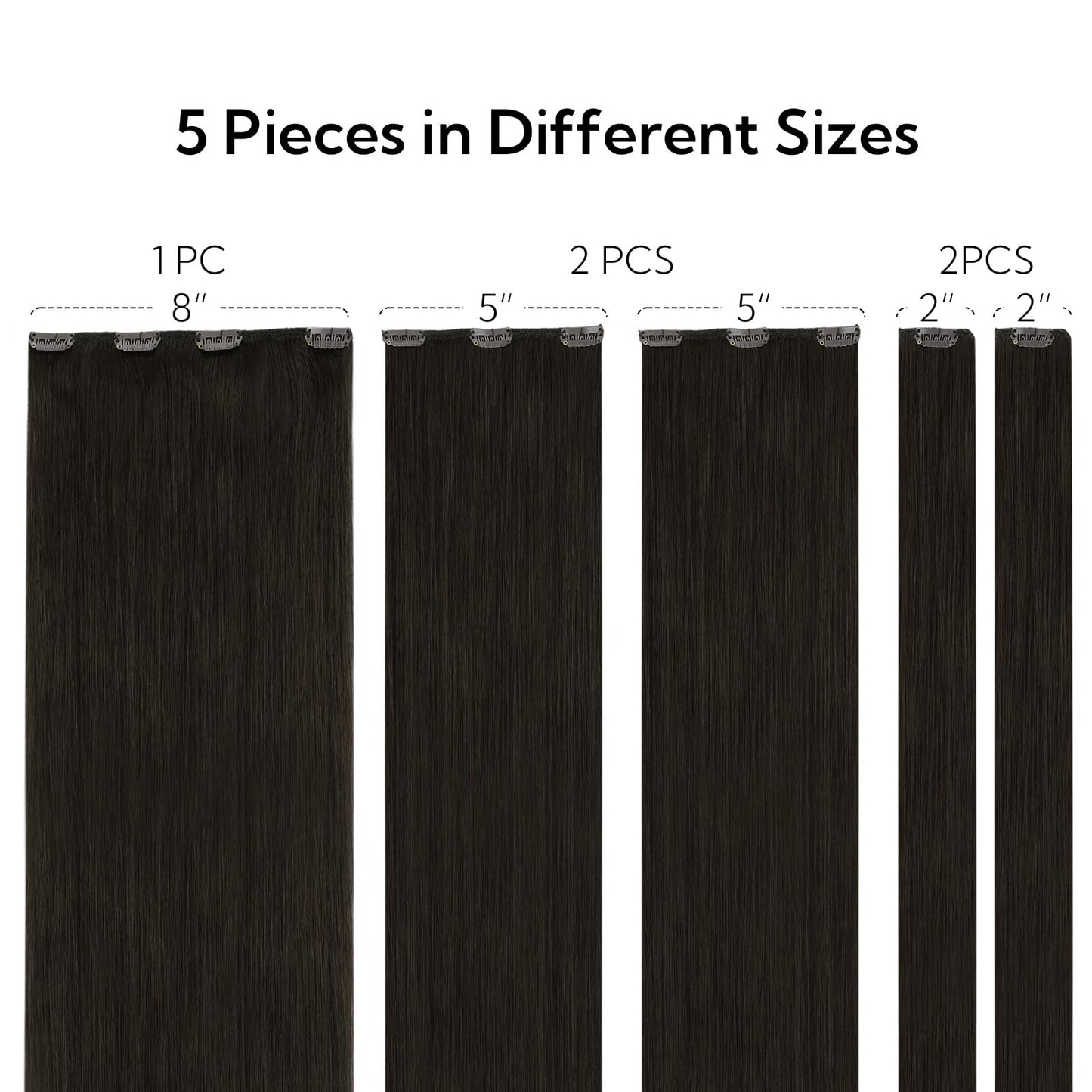 HOTBANANA Real Human Hair Clip in Hair Extensions, 5Pcs 70g 18 Inch Dark Brown Straight Remy Clip in Extensions