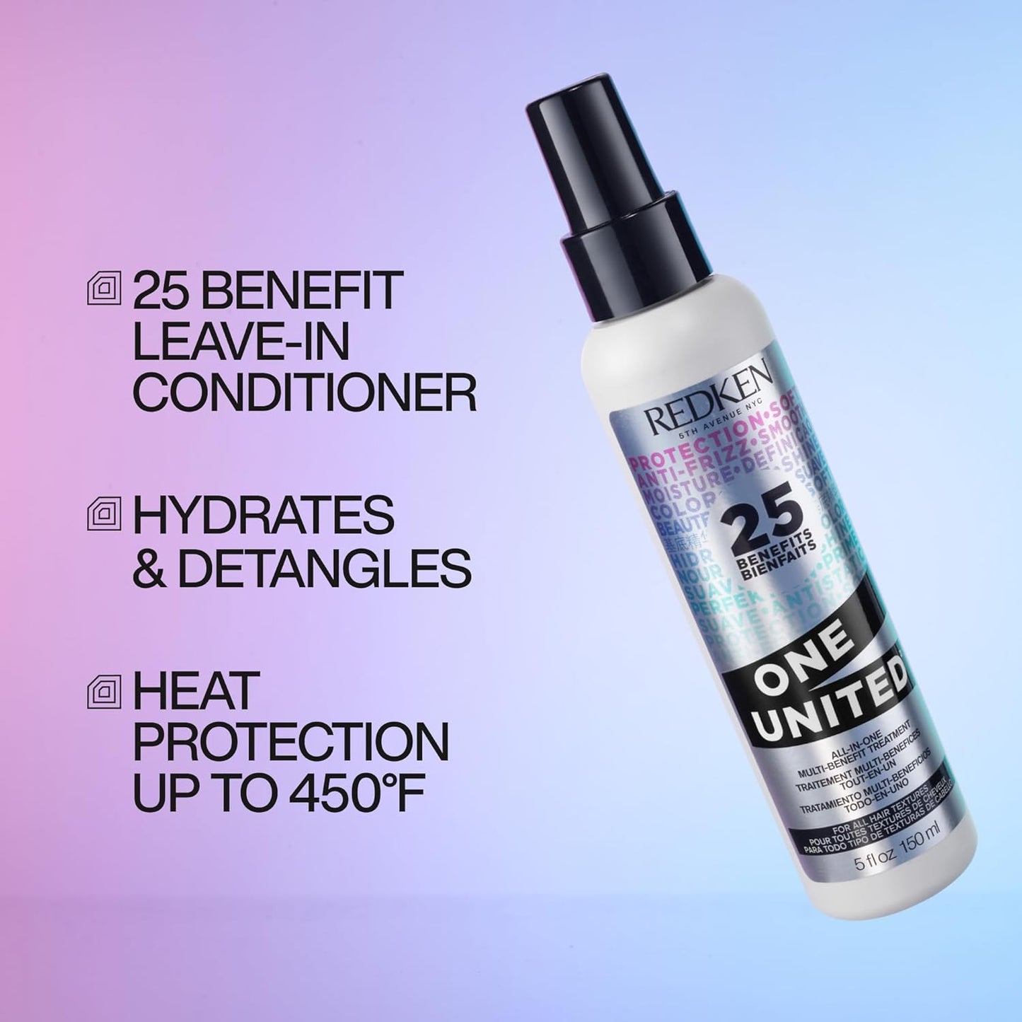 Redken One United Leave-In Conditioner - Multi-Benefit Hair Treatment, Heat Protectant & Detangler Spray | Paraben-Free