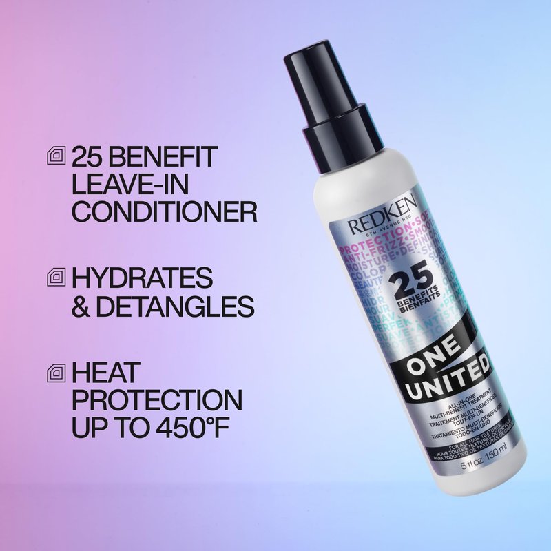 Redken One United All-In-One Leave In Conditioner - Multi-Benefit Leave In Treatment For All Hair Types, Heat Protectant and Detangler Spray, Paraben-Free, 1 Fl Oz