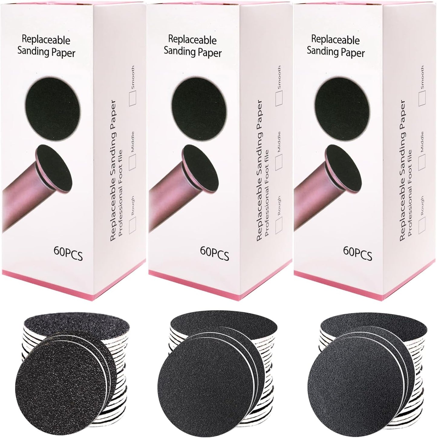 Self-Adhesive Foot File Replacement Pads - 180PCS Sandpaper Discs with 80/100/180 Grit for Smooth Feet