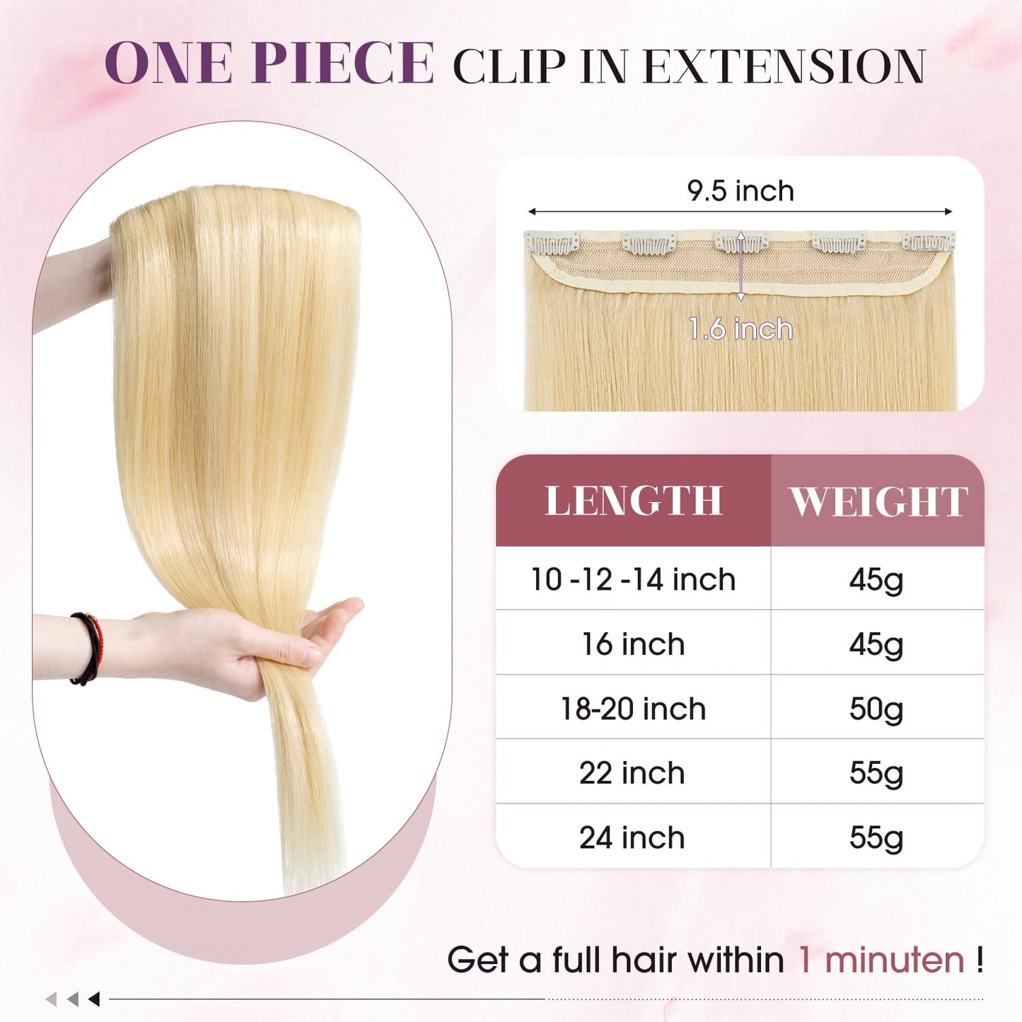 S-noilite Clip in Human Hair Extensions One Piece 5 Clips 3/4 Full Head Clip on Remy Hair Extension For Women Lighter One-Piece Design 20Inch 50g Natural Black