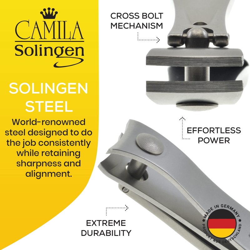 Camila Solingen CS14 2.5" Fingernail Clipper and Toenail Clipper for Manicure and Pedicure - Professional Nail Clippers with Precision Super Sharp Blades - German Stainless Steel Cuticle Trimmer