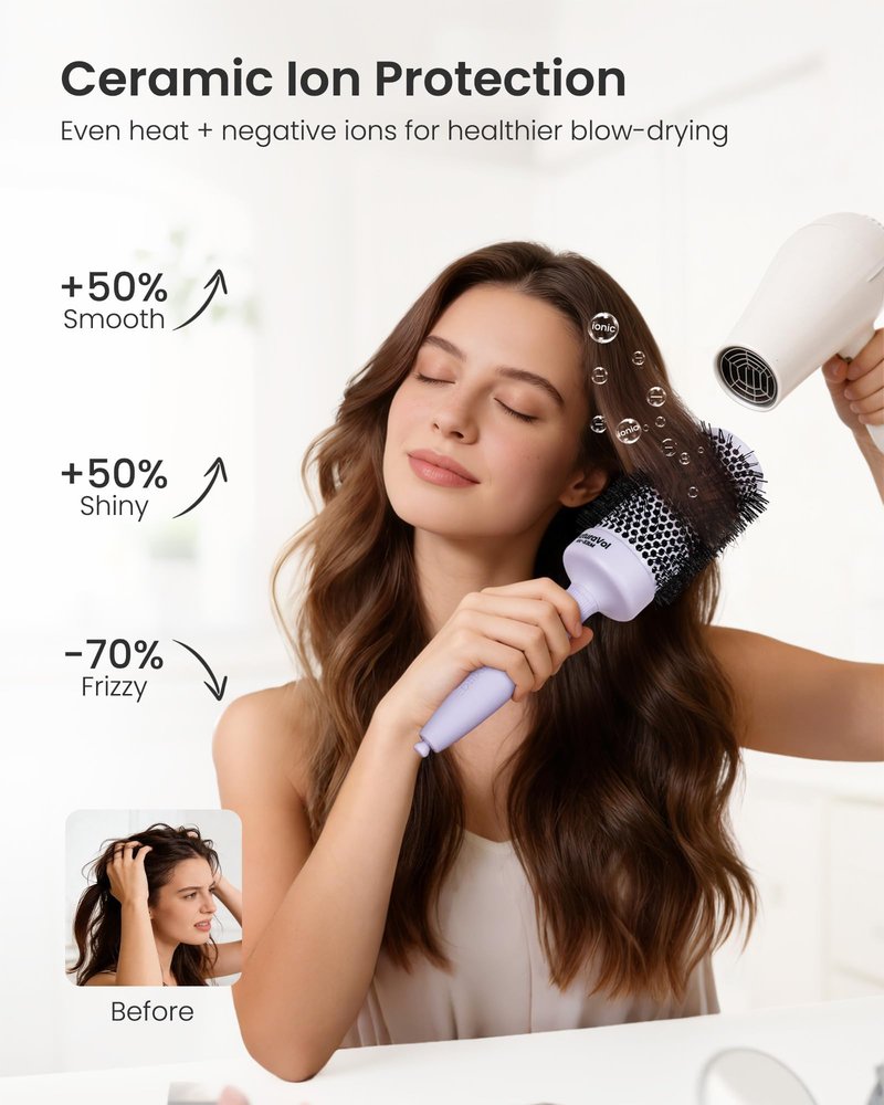 AIMIKE NaturaVol Round Brush for Blow Out,Nano Thermal Ceramic-Coated Round Hair Brush for Fine Hair,Fast Blow Dry for Smooth Salon-Style Finish at Home,Adds Volume,Purple (2.1"Barrel,3"with Bristles)