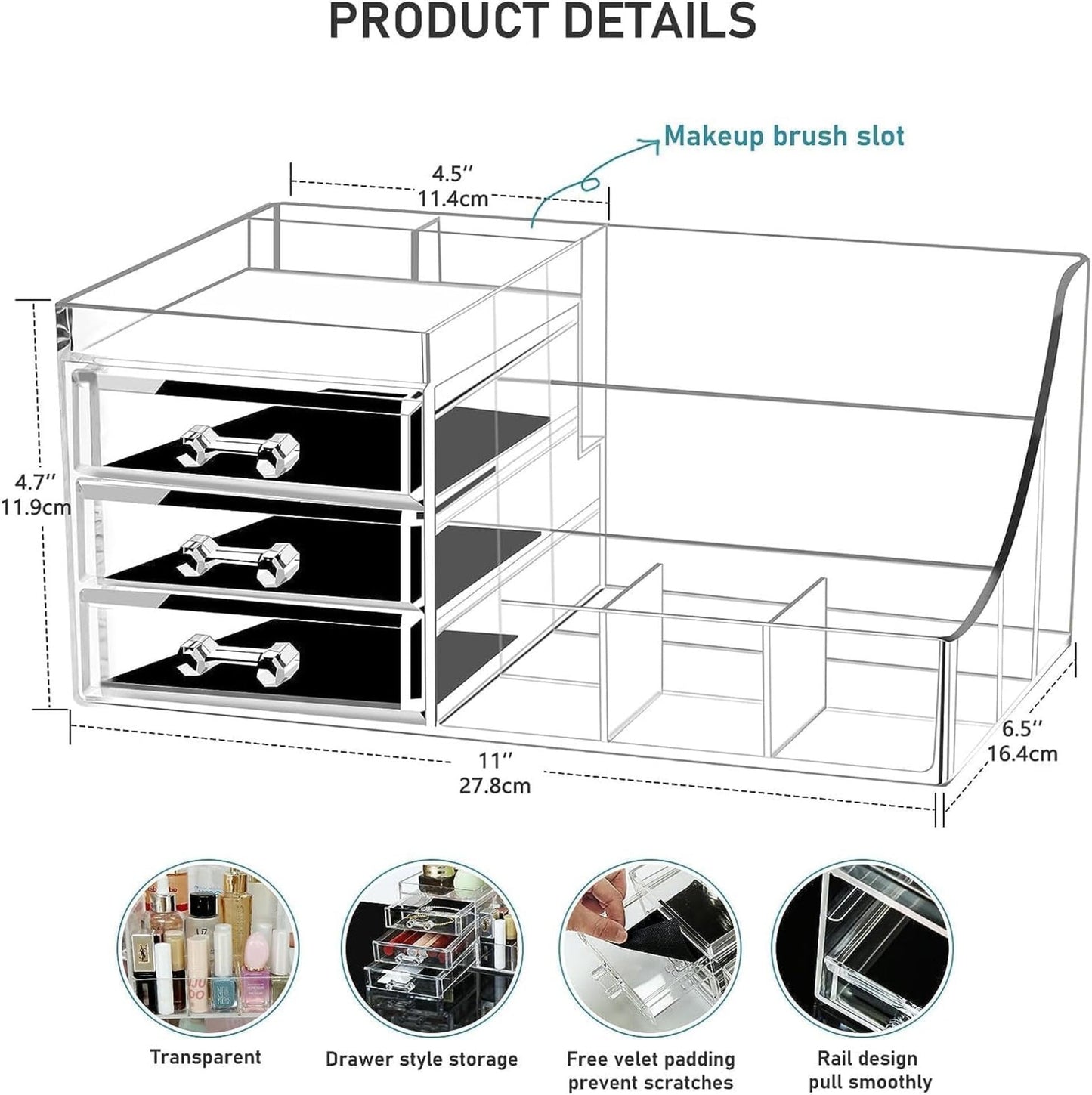 RJXJJ Transparent Acrylic Cosmetic Makeup And Jewelry Storage Box -Storage Plastic Cases -Great For Bathroom