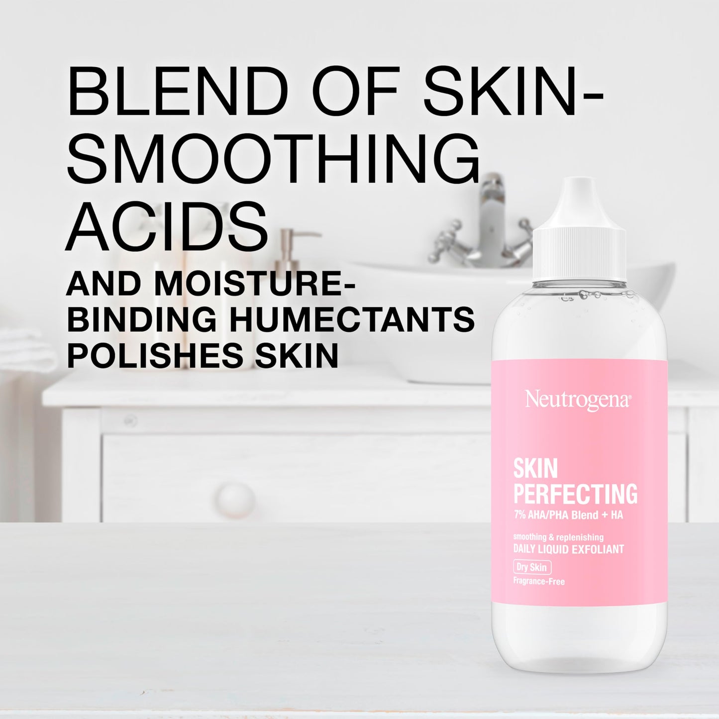 Neutrogena Skin Perfecting Daily Liquid Facial Exfoliant with 7% AHA/PHA Blend + HA to Smooth, Exfoliate & Replenish Dry Skin, Leave-On Face Exfoliator, Oil- & Fragrance-Free, 4 fl. oz