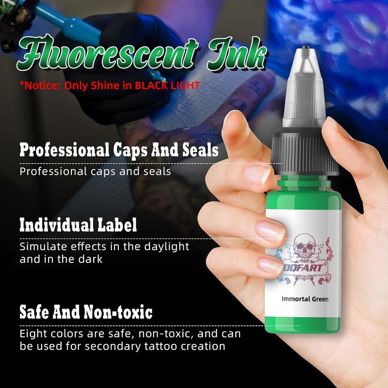 UV Tattoo Ink Set - 15ml Professional Fluorescent Glow in The Dark Ink | 8 Vibrant Colors