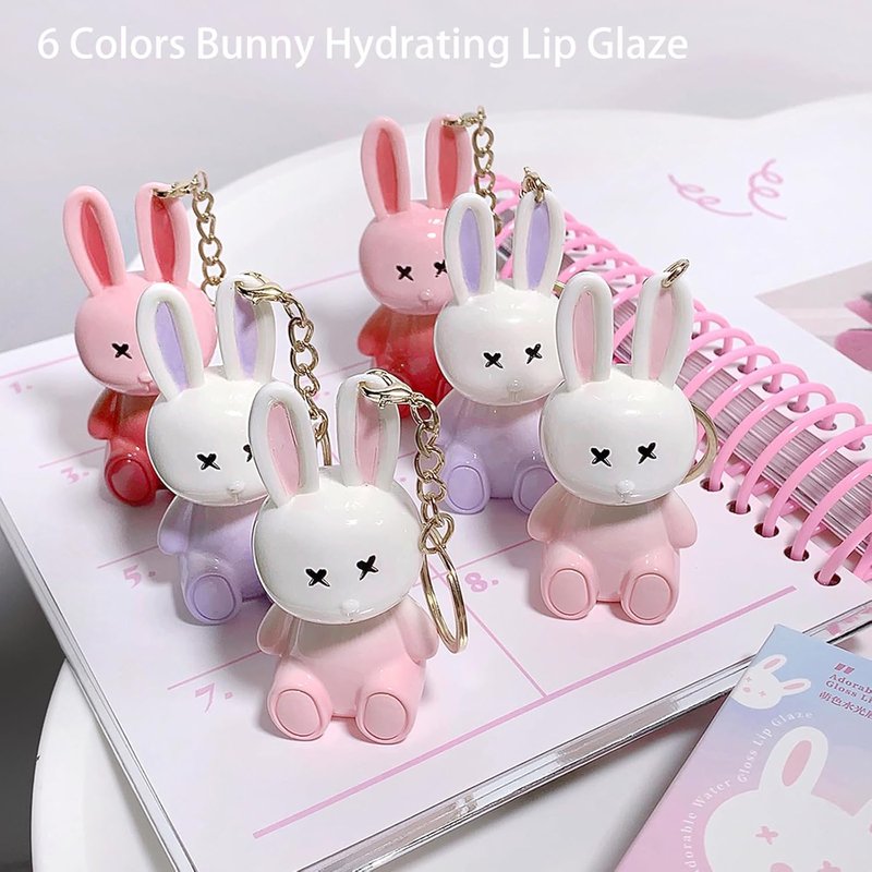 Bunny Rabbit Lip Gloss Set - 6 Moisturizing Liquid Lipsticks | Hydrating Shine & Plumping Finish for Women