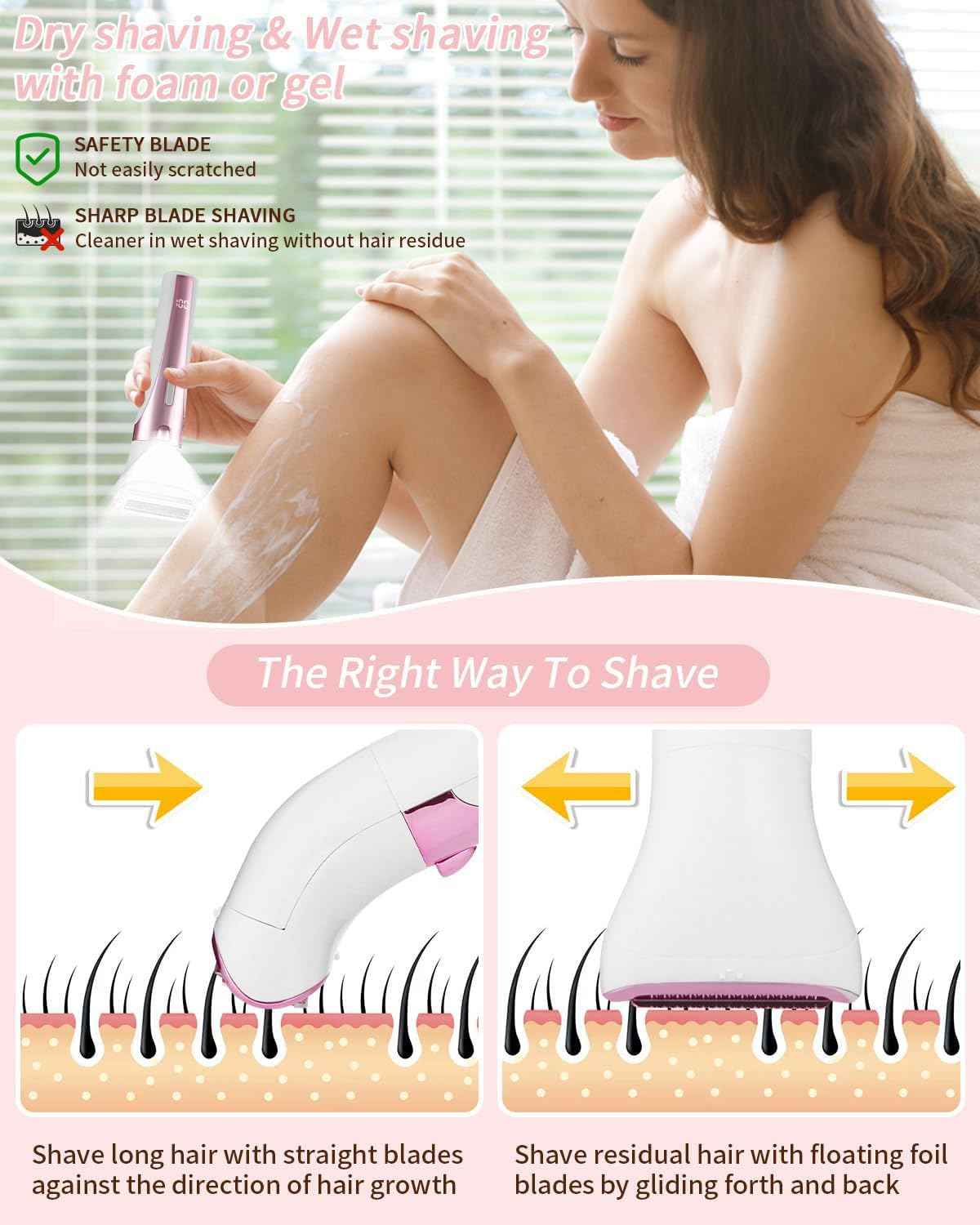 5 in 1 Bikini Trimmer for Women, Electric Razors for Women with LED Light & LCD Display, Wet/Dry Pubic Body Hair Trimmer, Waterproof Easy Cleaning Body Shaver Bikini Razor with 5 Trimmer Heads