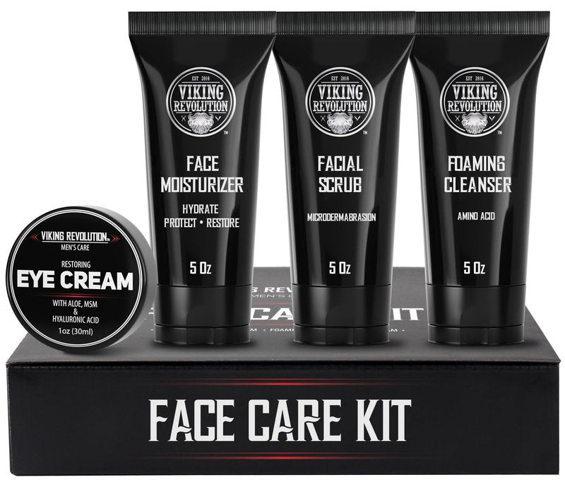 Viking Revolution Men's Facial Skin Care Kit | Moisturizer, Scrub, Cleanser & Eye Cream - 5oz Each, 1oz Eye Cream