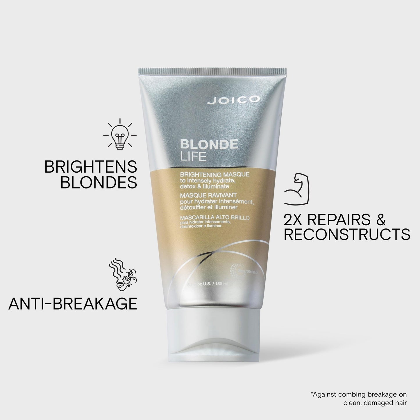Joico Blonde Life Brightening Masque | For Blonde Hair | Instant Hydration | Neutralize Chlorine & Detoxify Hair | Add Softness & Smoothness | Sulfate Free | With Monoi & Tamanu Oil | 5.1 Fl Oz
