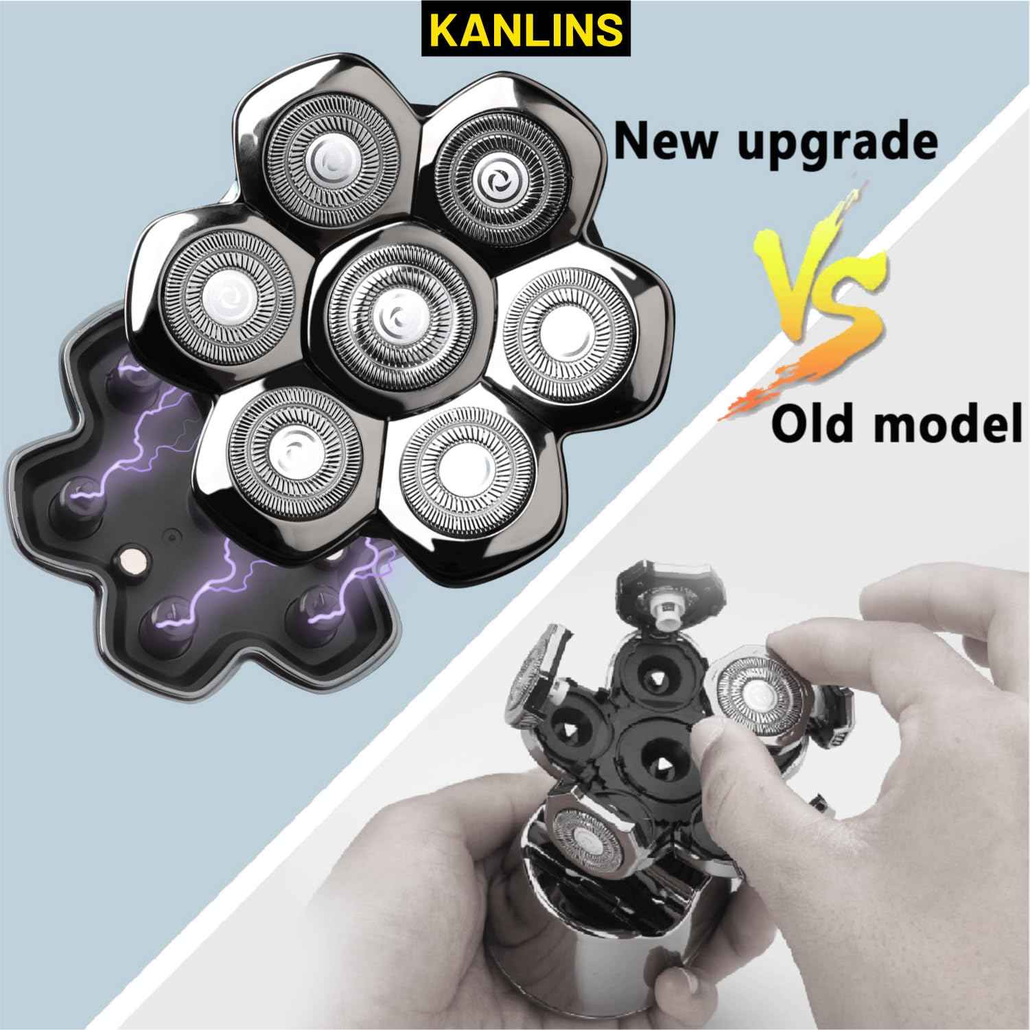 7 Blade Replacement Shavers Head, Washable Shaver Blade Floating Heads Replacement for Head Shaver, Wet & Dry Compatible for Rotary Shavers