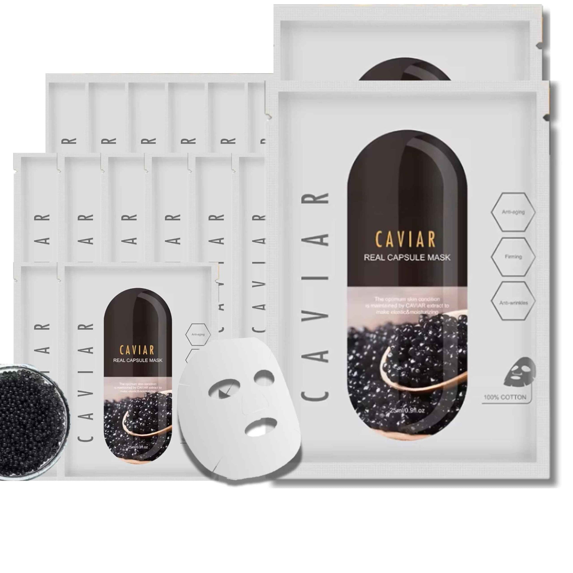 Korean Facial Sheet Masks - Unscented Caviar Essence Spa Masks Packed w/Omega-3s - Nourish, Revitalize & Hydrate Your Skin - Suitable for All Skin Types (Qty 16)