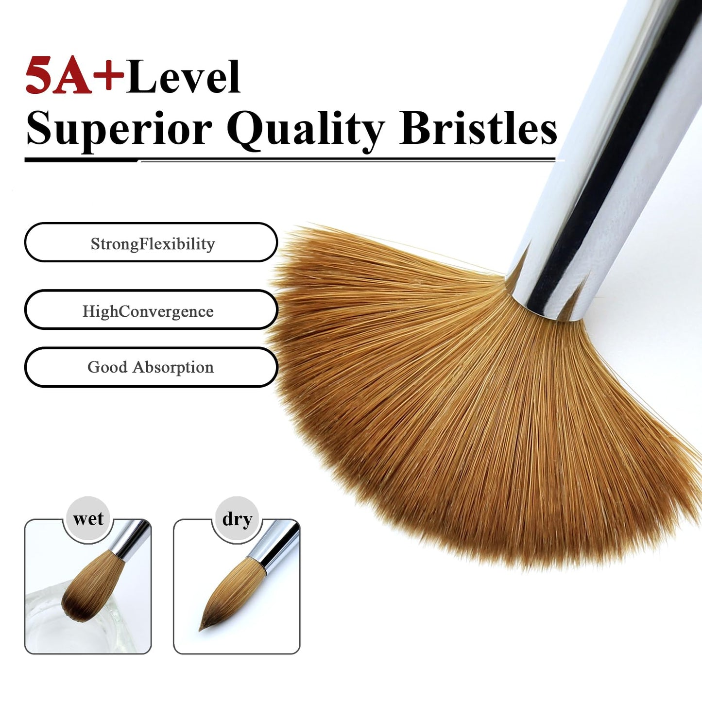 Aridito 100% pure Kolinsky Round Head Acrylic nail art brush black metal handle for Professional Manicure DIY Home Salon（#12#14#16#18） (#16)
