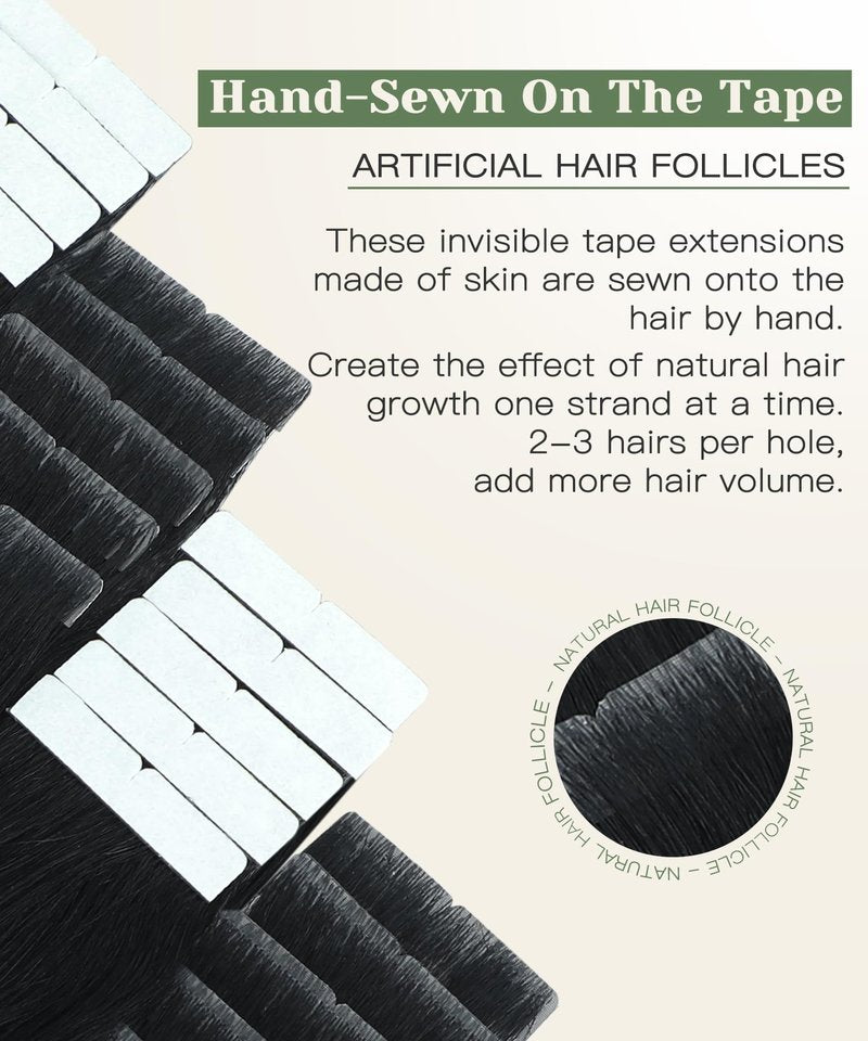 SURNEL Injected Tape in Hair Extensions 14 Inch Natural Real Human Hair Extension Jet Black Upgraded Seamless Remy Invisible Tape in Extensions 20Pcs 30g(#1,14)