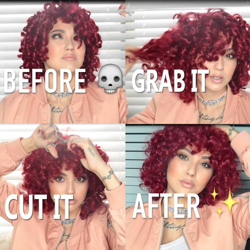 AIDUSA Big Curly Wigs for Black Women Synthetic Loose Curly Wigs with Bangs 14 Inch Auburn Brown Short Wigs Synthetic Hair Natural Wigs for Women (Copper Auburn)