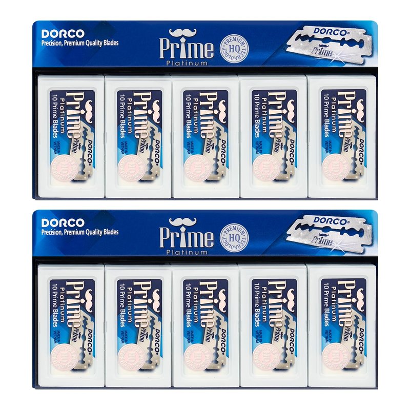 Dorco STP301 Prime Platinum Extra Double Edge Razor Blades 200 Count, Premium Stainless Steel Shaving Blades, Super Sharp for Smooth, Precise Shave, Stocking Stuffers