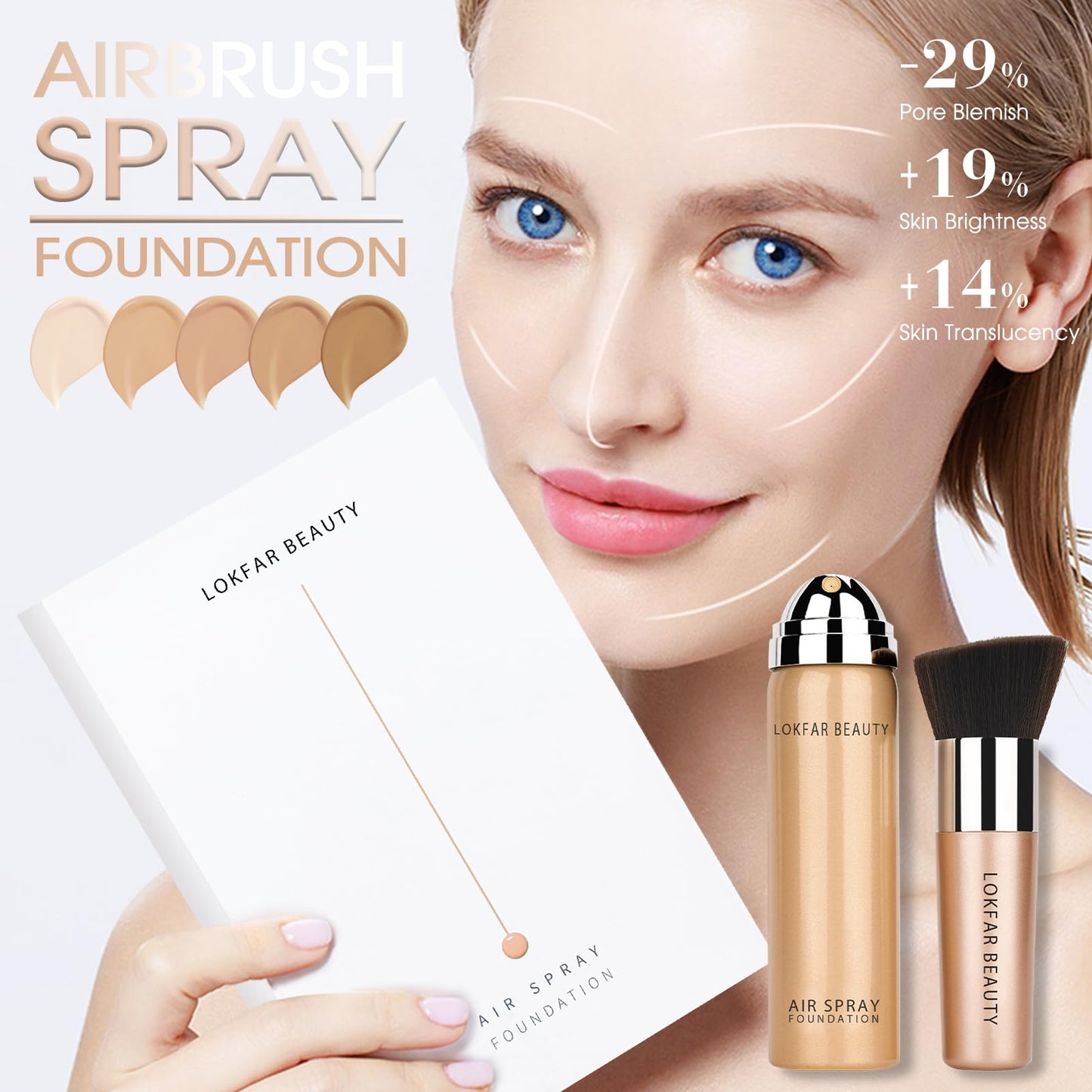 LOKFAR AirBrush Foundation Spray, Silky Mist Spray Makeup Kit with Brush, Full Coverage Foundation for Smooth Radiant Finish, Formula Breathable Lightweight Hydrating | #02 Nude