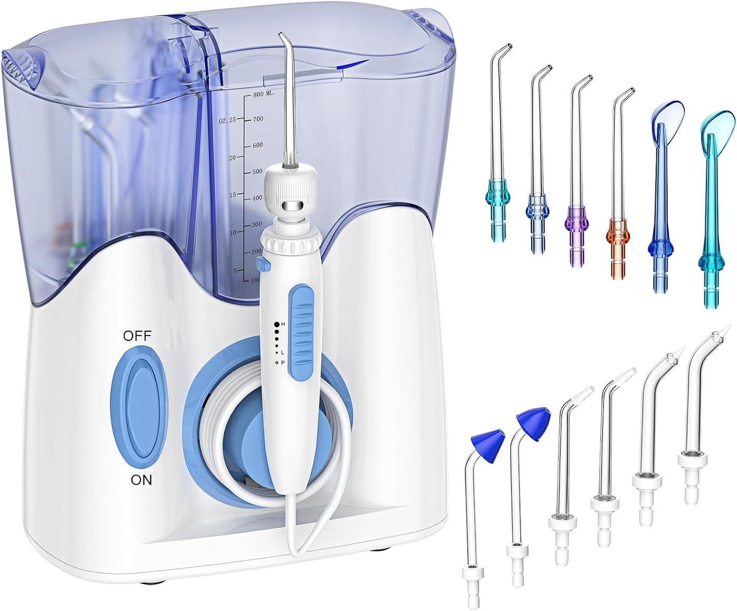 H2ofloss Dental Water Flosser - Professional Oral Irrigator with 12 Tips & 800ml Capacity | Quiet Design