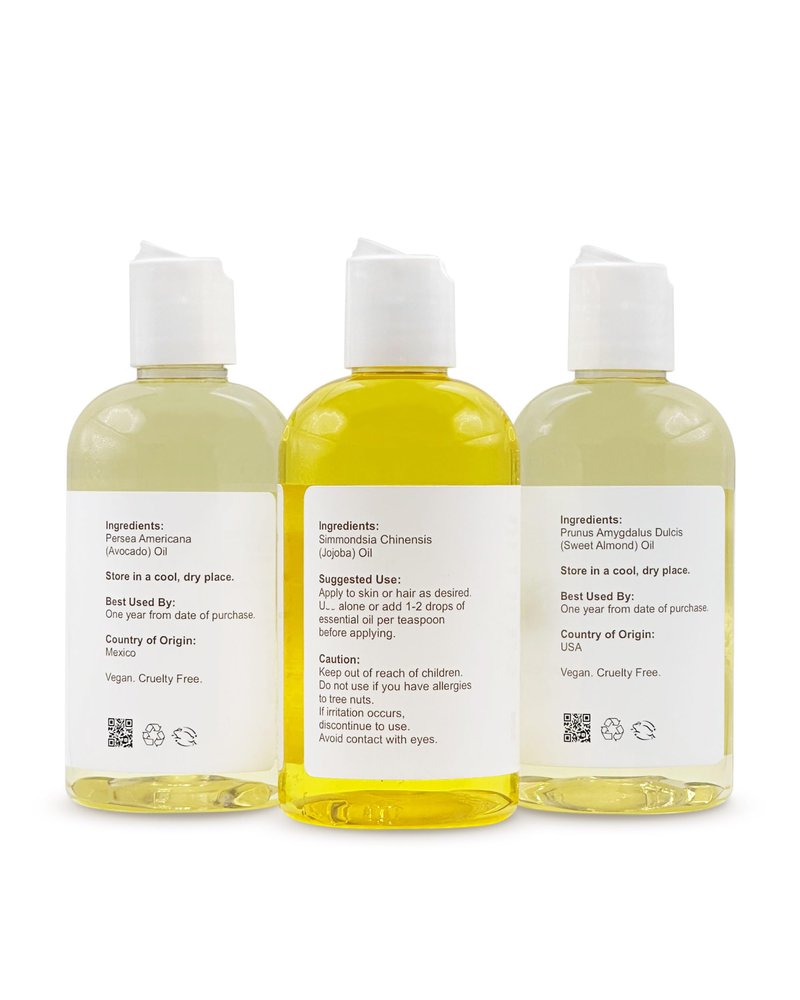 Sweet Almond Oil | Golden Jojoba Oil | Avocado Oil | Pack of 3 | Cold Pressed | Carrier for Essential Oils, Moisturizer for Skin, Face & Hair, Soap Making | 8 fl oz Each