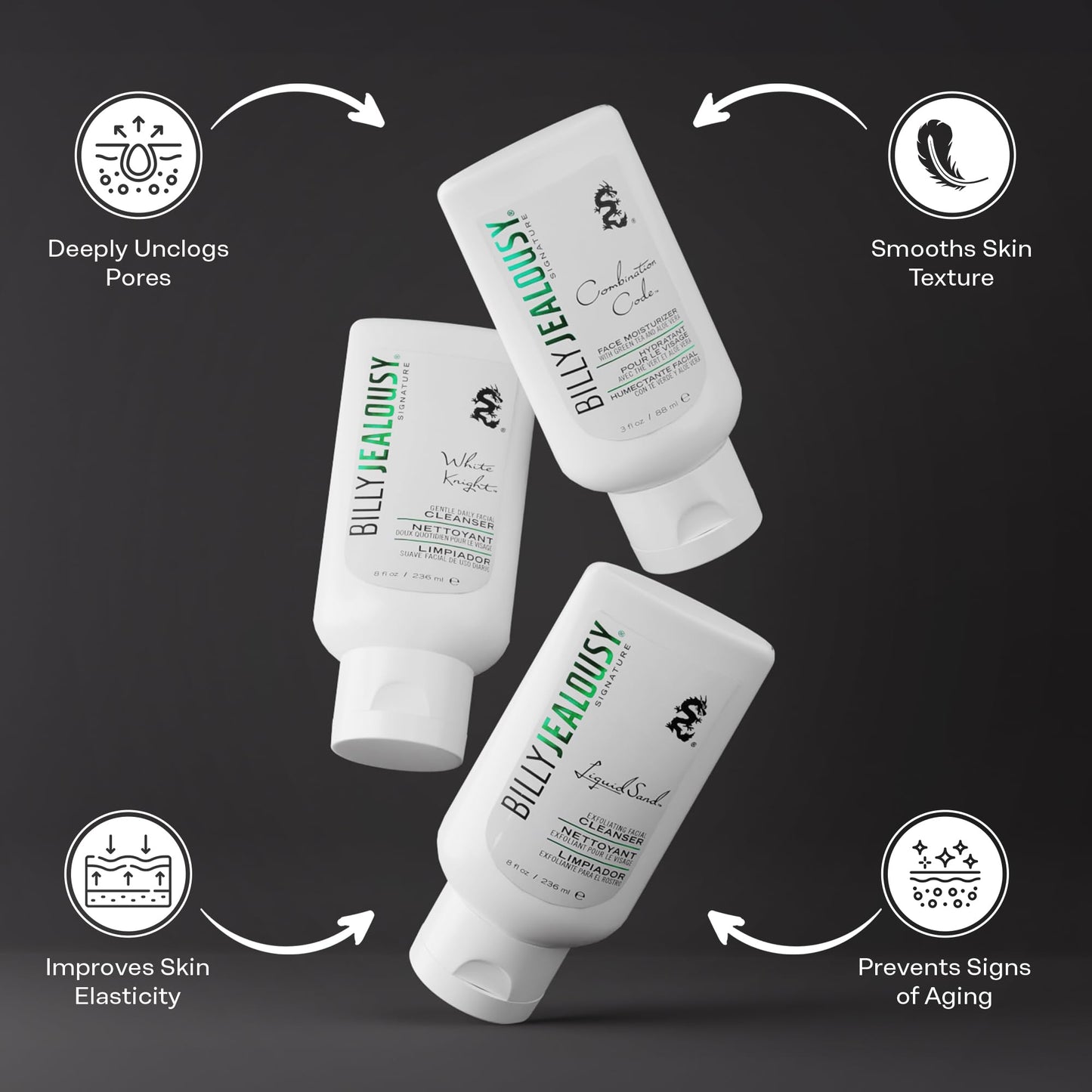 Billy Jealousy Face3Some Face Trio Vegan Mens Skin Care Kit with Travel Size Toiletries, Daily Facial Cleanser, Exfoliating Facial Cleanser and Skincare Moisturizer, Gentle Fresh Scent
