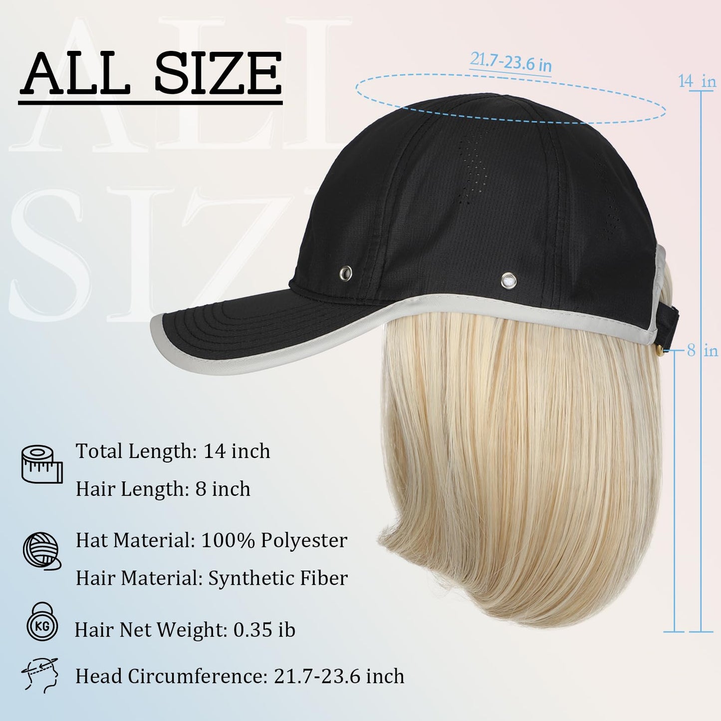Qlenkay Waterproof Baseball Cap Attached with Curly Wavy Bob Hair Soft Crown Adjustable Quick Dry Hat Wig 14in Short Synthetic Hairpiece for Women Ash Blonde Mix Light Brown