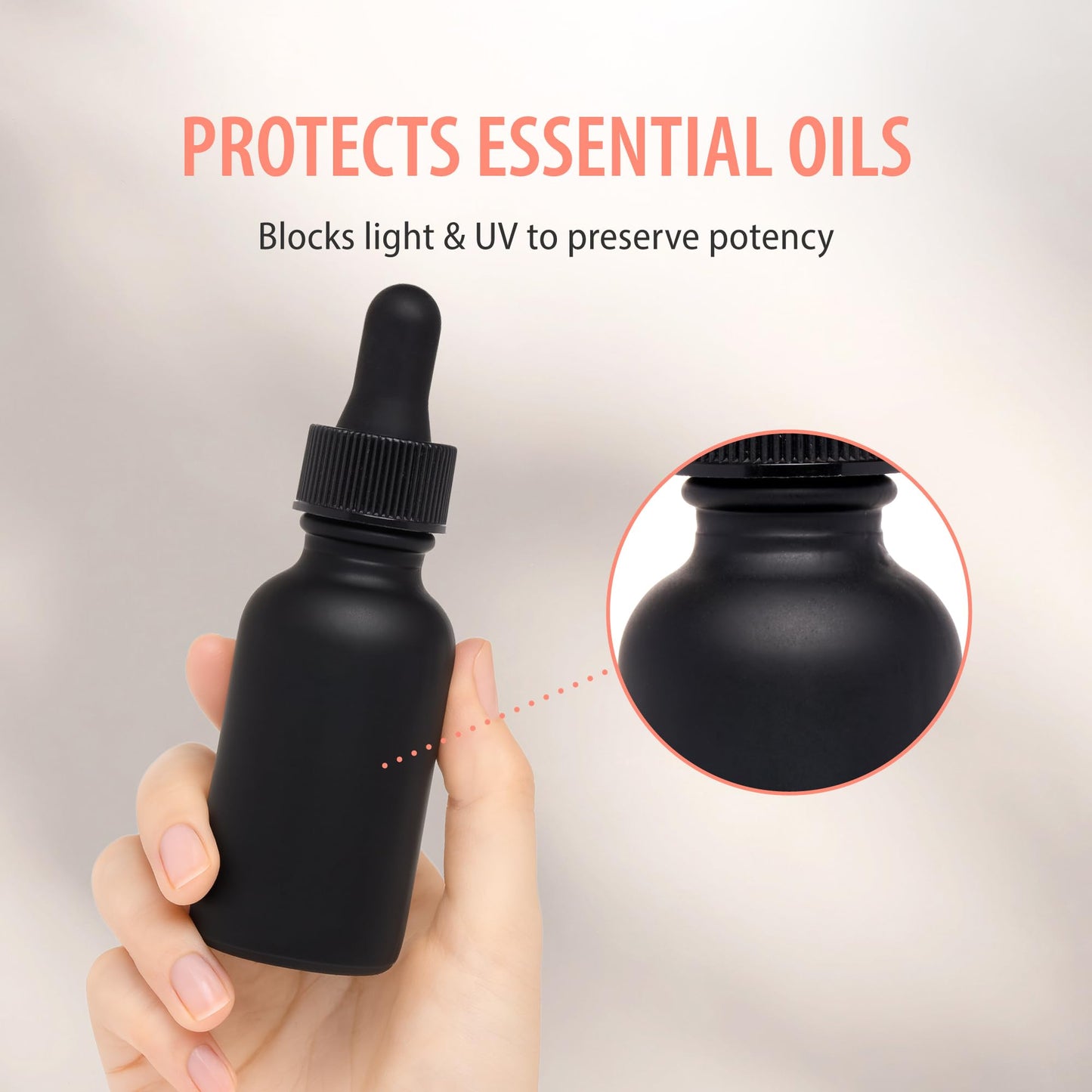 Focus Nutrition Black Boston Round 1 oz Dropper Bottles | Glass Dropper Bottles for Essential Oils & Aromatherapy | Travel Size 1 oz | 24 Pack