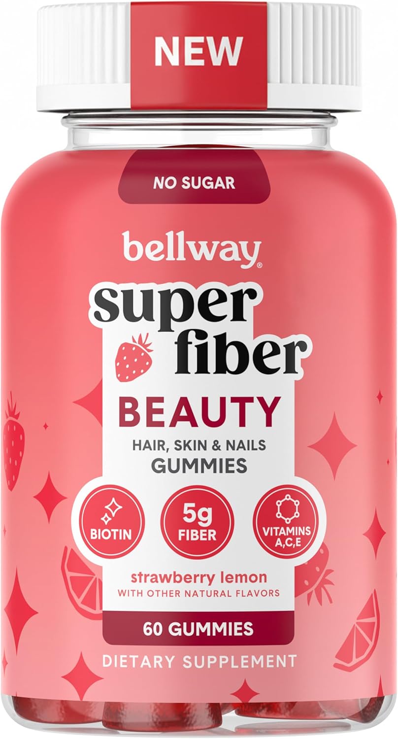Super Fiber Gummies - Sugar-Free Beauty Supplement with Biotin & Vitamins A, C, E | Supports Digestive Health & Skin - 60 Count