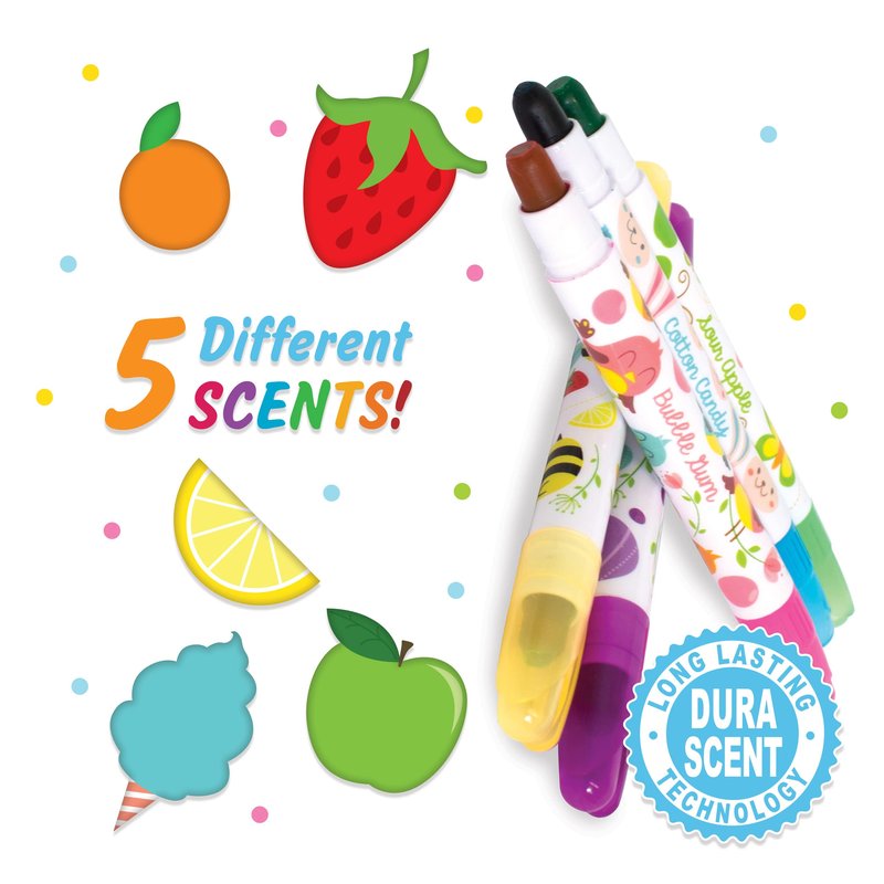 Scentco Spring Smelly Gellies - Patented Gourmet Scented Glidewrite Gel Coloring Sticks, Crayons, Highlighters - 5 Count - Gifts for Kids