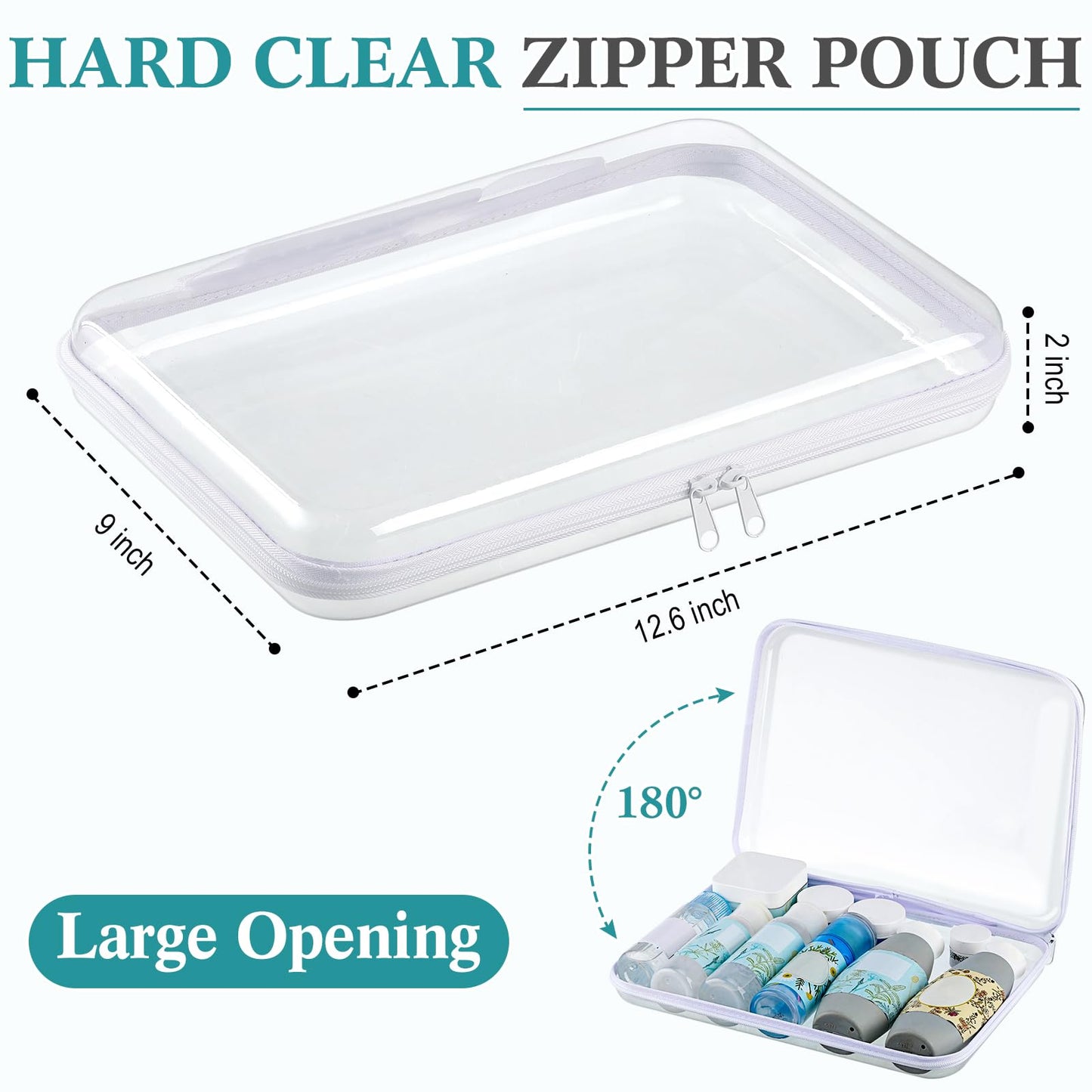 Sanwuta 4 Pcs Clear Hard Zipper Case with Handle Office Storage Cases Hard Plastic Pouches Transparent Bins for Crafts, Snacks, Cosmetics, Puzzles(12.6 x 9 x 2 Inches,White)