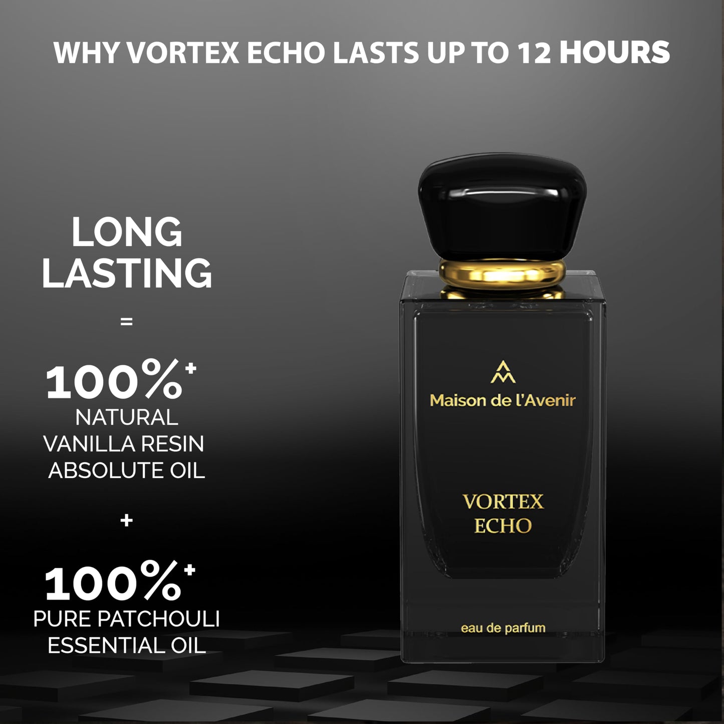 Maison de l'Avenir Vortex Echo Eau de Parfum for Men & Women, Unisex Aromatic Spicy Fragrance, Natural & Essential Oils, Long-Lasting Cologne Perfume, (12 Hours) 100 ml (3.4 fl oz)