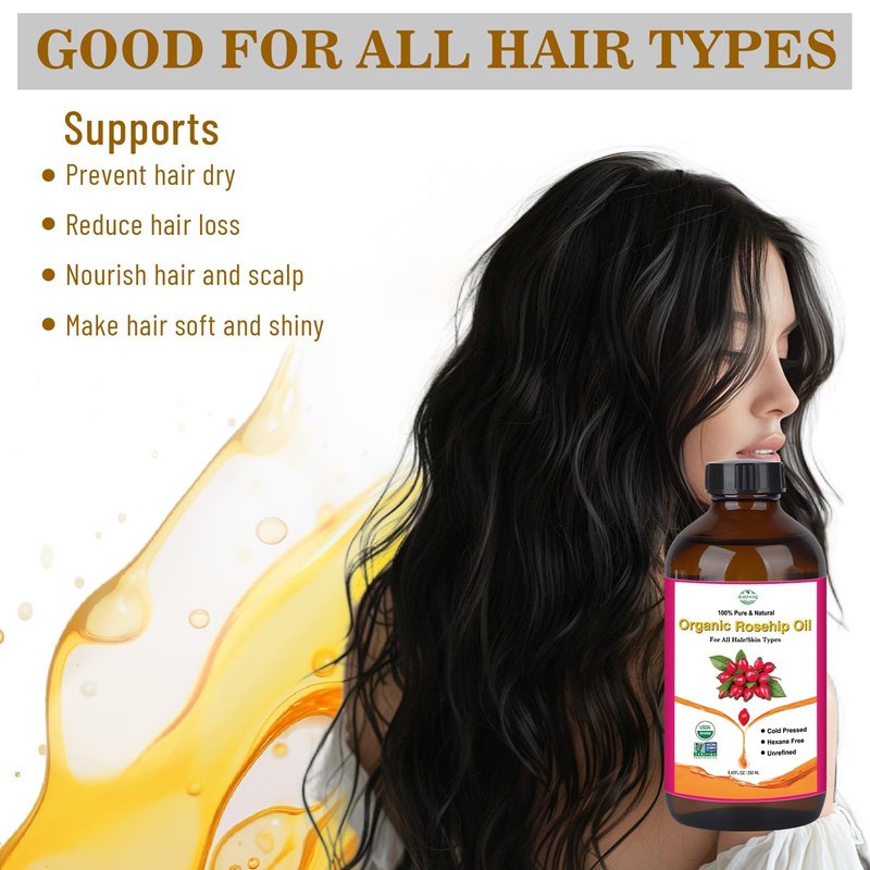 MMPANG Rosehip Seed Oil for Face, 100% Pure Natural Organic Rosehip Oil Cold Pressed Unrefined Facial Oil for Anti-Aging, Acne Scar, Moisturizing Skin Hair Care (No Dropper, 8.45oz/250ml)