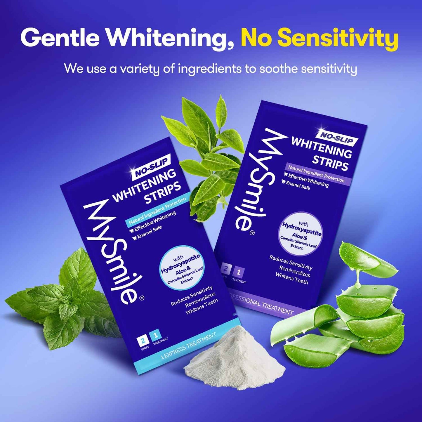 MySmile Teeth Whitening Strips, Hydroxyapatite-Infuse White Strips, Non-Sensitive Teeth Whitening with Soothing Natural Ingredients, Enamel-Safe, Residue-Free, Non-Slip, 14 Treatments Kit (28 Count)