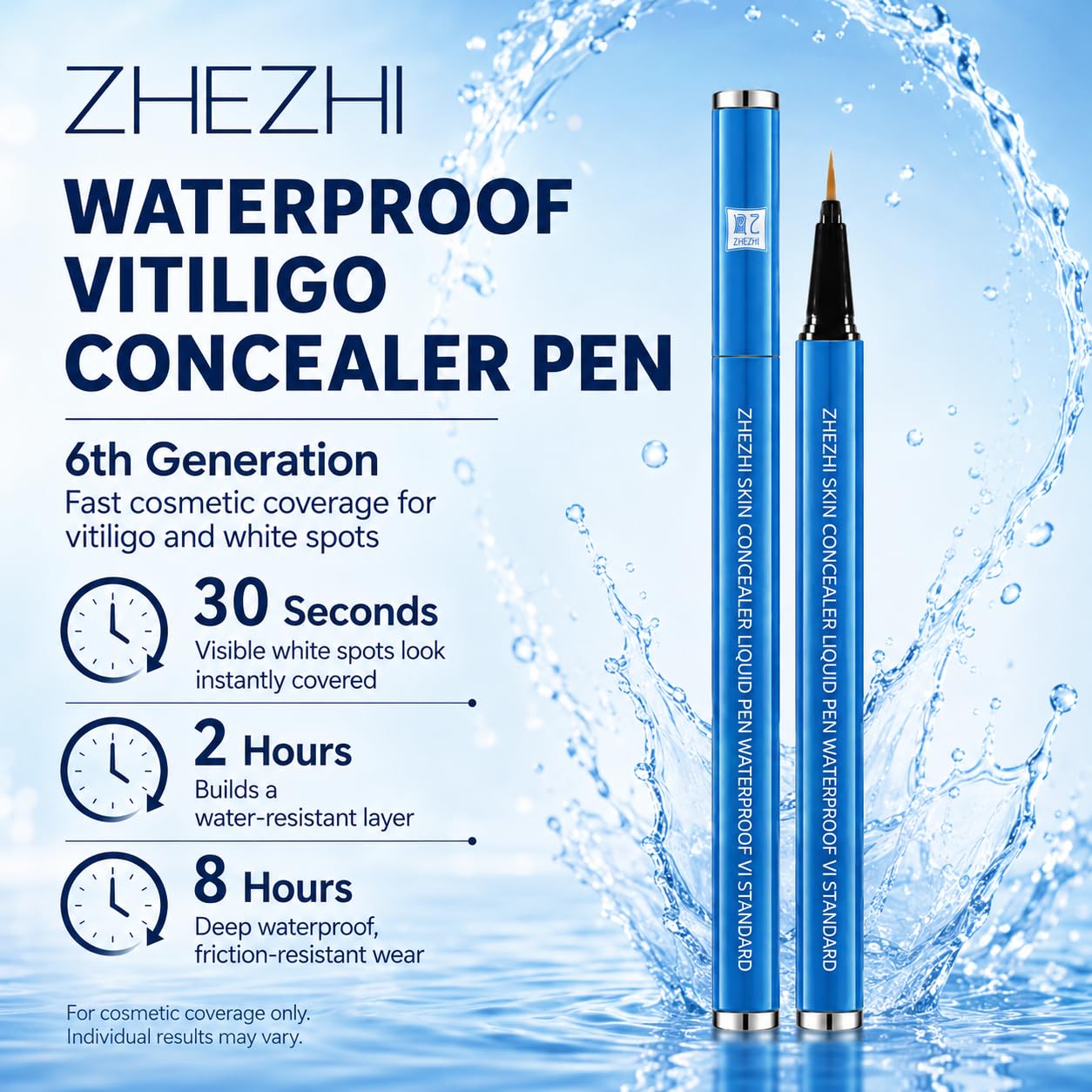 ZHEZHI Vitiligo Concealer Pen – Waterproof Face & Body Coverage for White Spots & Uneven Skin Tone, Long-Lasting & Sweatproof, Light to Medium Skin, 3.5g