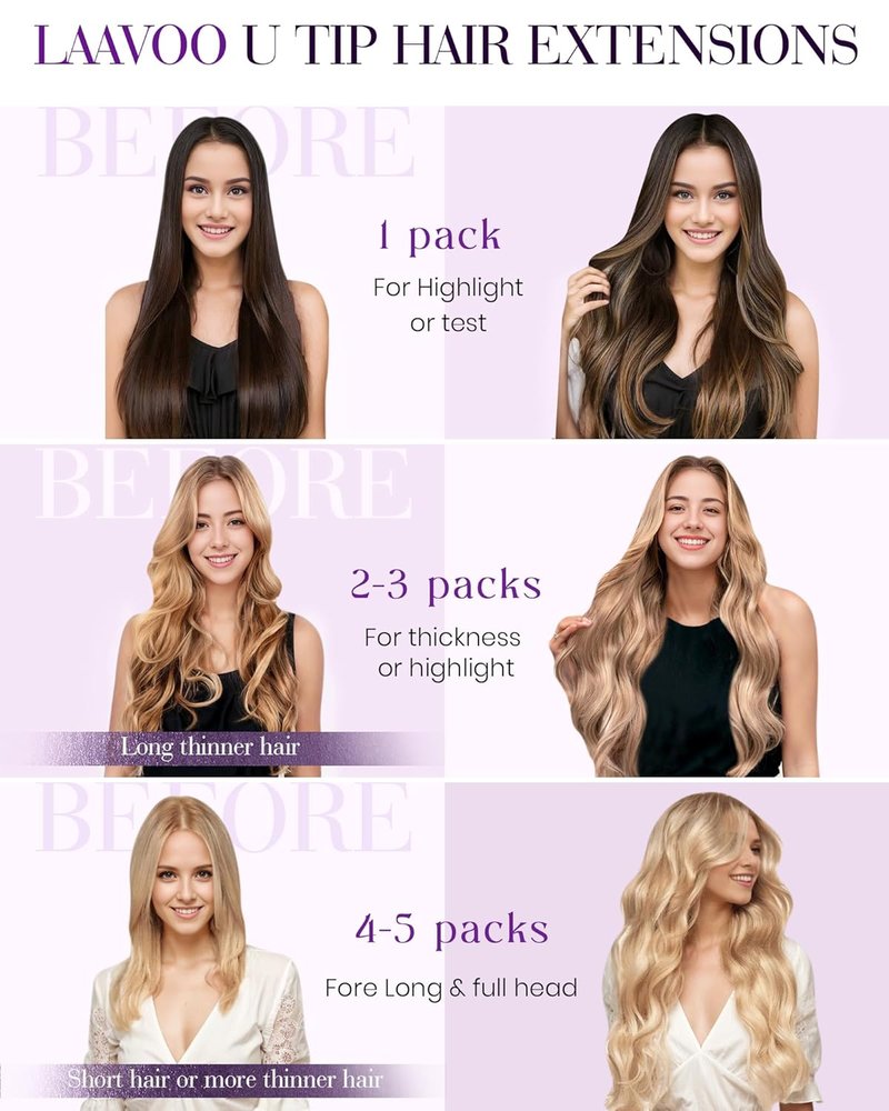 LaaVoo Ktip Human Hair Extensions - Auburn Silky Straight U Tip | 20 Inch, 50g/50s