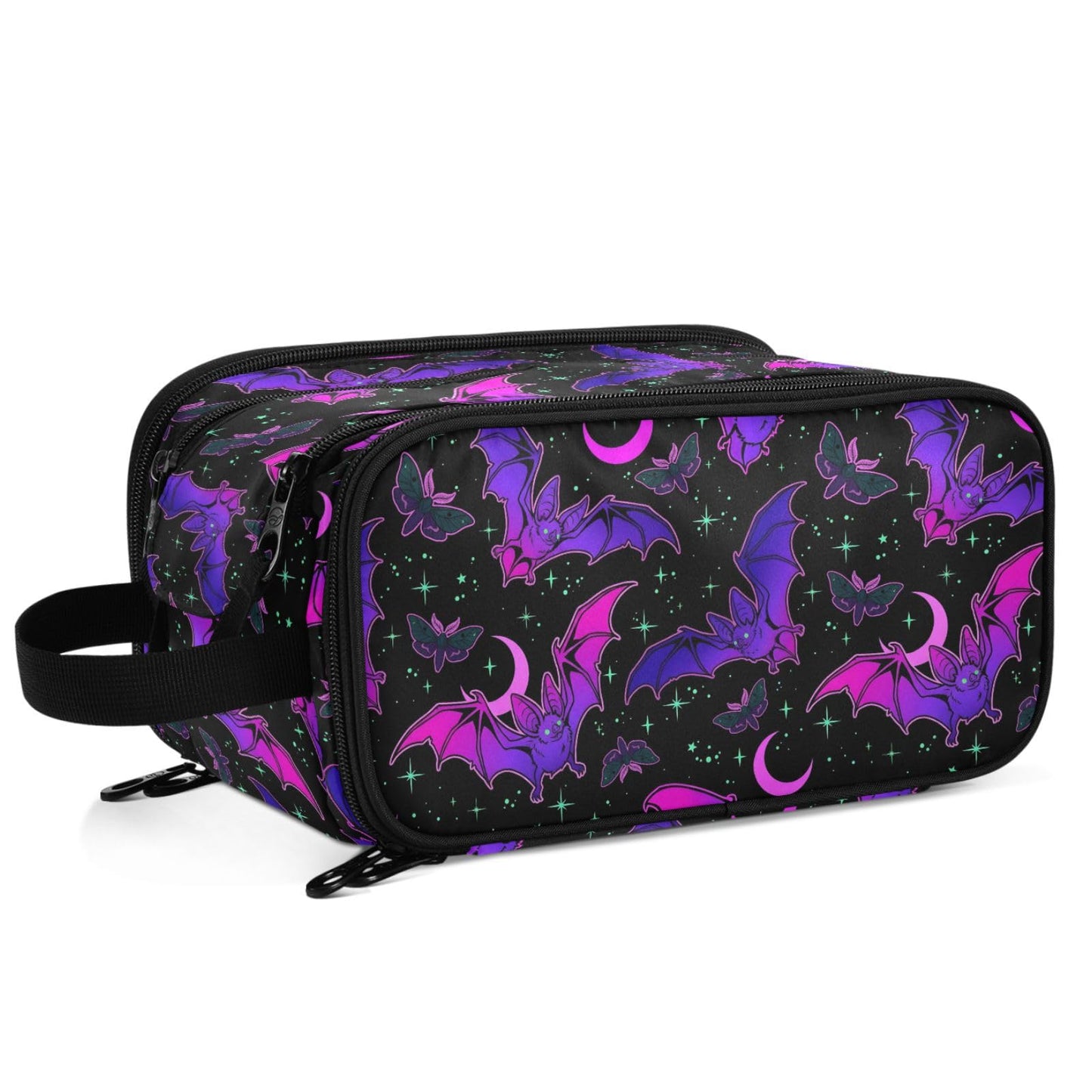 MNSRUU Travel Makeup Bag, Purple Bat Gothic Makeup Bag Large Capacity Cosmetic Bag Organizer, Portable Toiletry Bag for Travel Size