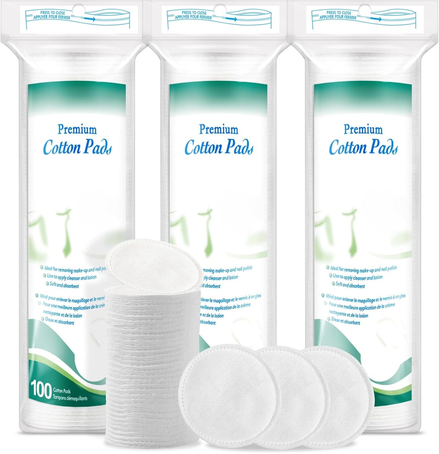 Premium Cotton Rounds for Face, 300 Count Makeup Remover Pads, 100% Pure & Natural Facial Cleansing Round Pads, Soft, Hypoallergenic, Lint-Free, Highly Absorbent