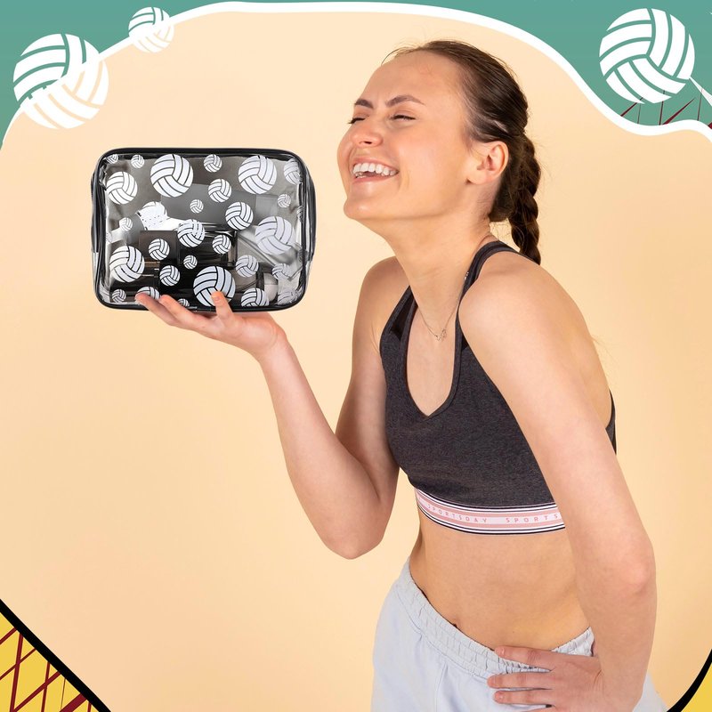 Kacctyen 20 Pcs Volleyball Team Gifts for Girls Women Cosmetics Bag PVC Transparent Black Waterproof Makeup Bag Volleyball Theme Party Favor 8 x 6 x 2.4'' Travel Pouch Portable Toiletry Storage