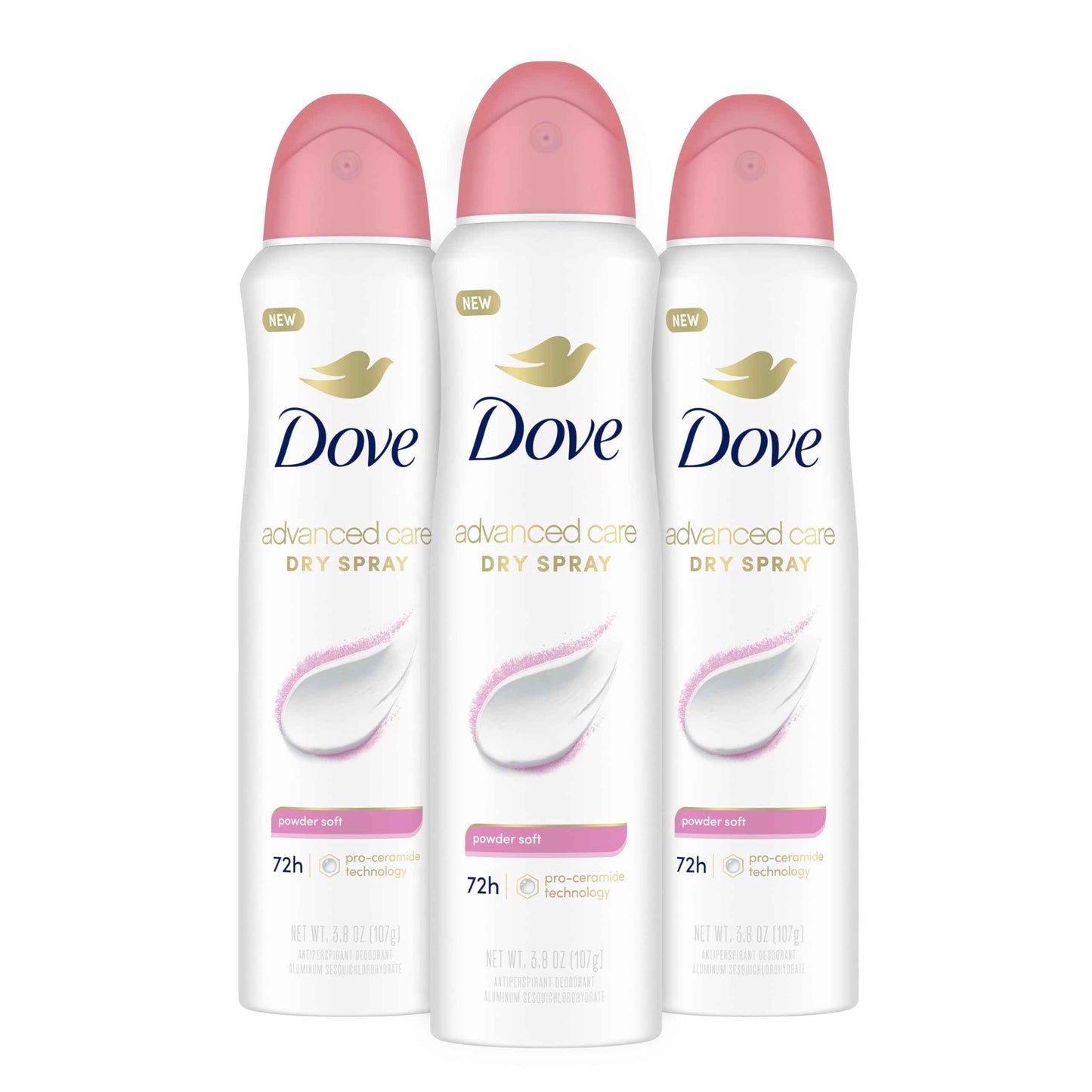 Dove Advanced Care Antiperspirant Deodorant Spray Powder Soft 3 Count to help skin barrier repair after shaving 72 hour antiperspirant deodorant for soft underarms with boosted ceramide levels 3.8 oz