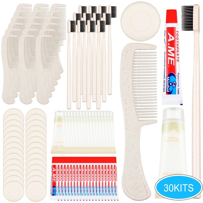 Panitay 30 Pack Travel Toiletry Kit Bulk Disposable Hygiene Kit Homeless Care Charity Supplies Include Toothbrush Toothpaste Comb Soap for Men Women Travel Homeless Charity