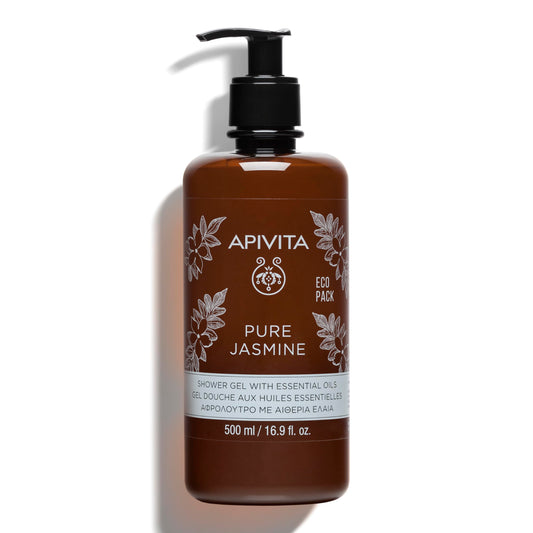 Apivita Pure Jasmine Shower Gel, Gently Cleanses, Hydrates & Preserves Skin's Moisture with Jasmine & Propolis