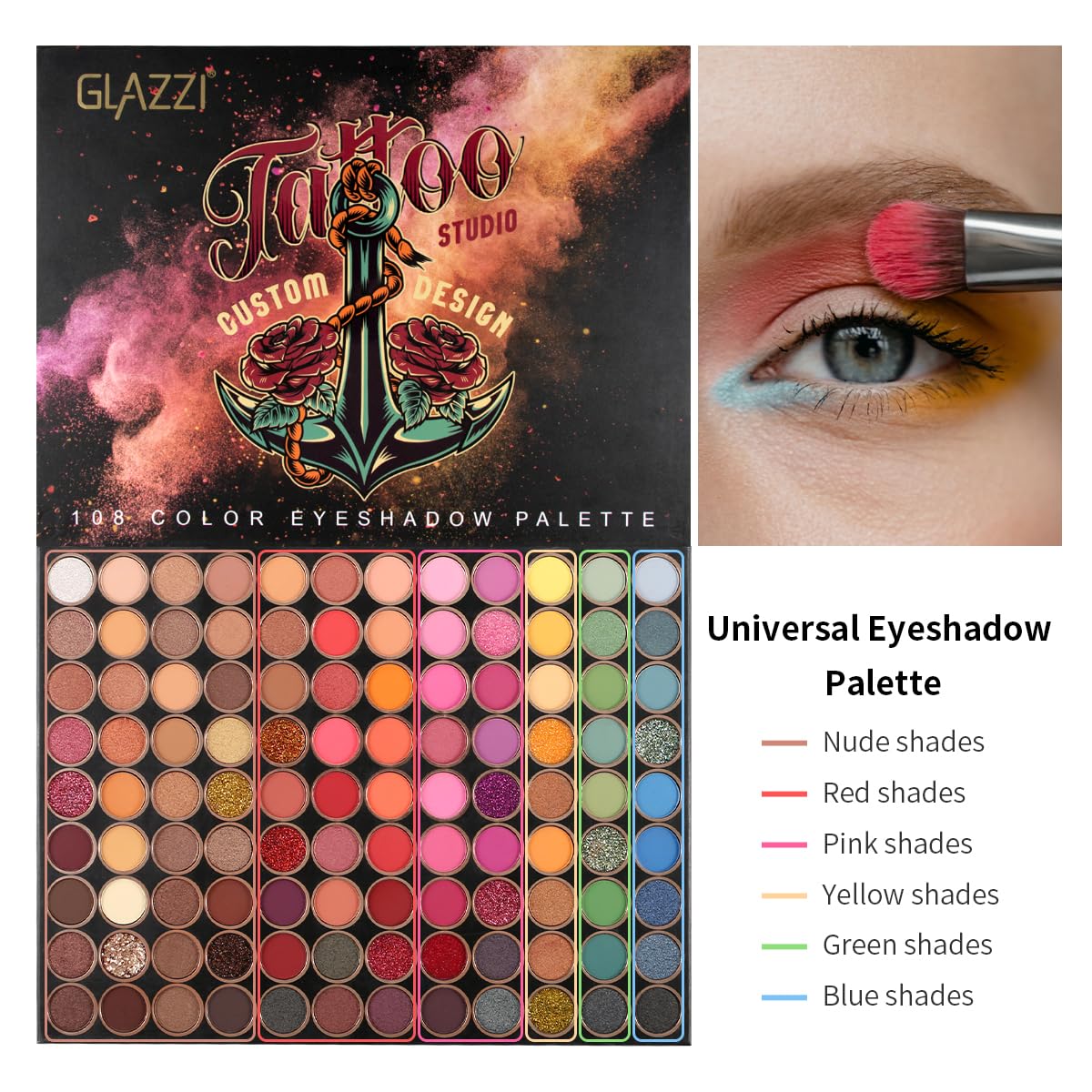 torbers Eyeshadow Palette 108 Color Highly Pigmented Matte Shimmer Metallic Professional Eyeshadow Makeup Palette Long Lasting Blendable Waterproof Eye Shadow Cosmetics Kit
