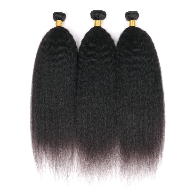 DAIMER Brazilian Kinky Straight Bundles Human Hair Sew in Unprocessed Virgin Hair Extension Yaki Straight Human Hair Double Weft Hair Extension Natural Color 14 Inch