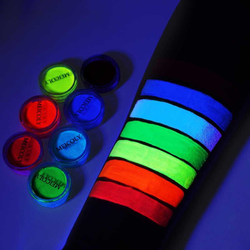 MEICOLY Water Activated Eyeliner, UV Reactive Hydra Eyeliner,7 Cakes Graphic Eye Liner for Adult and Kids, Glow Blacklight Fluorescent Neon Eyeliner for Rave Accessories for Women